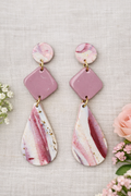 Handcrafted Polymer Clay Pink Quartz Tiered Dangle Earrings