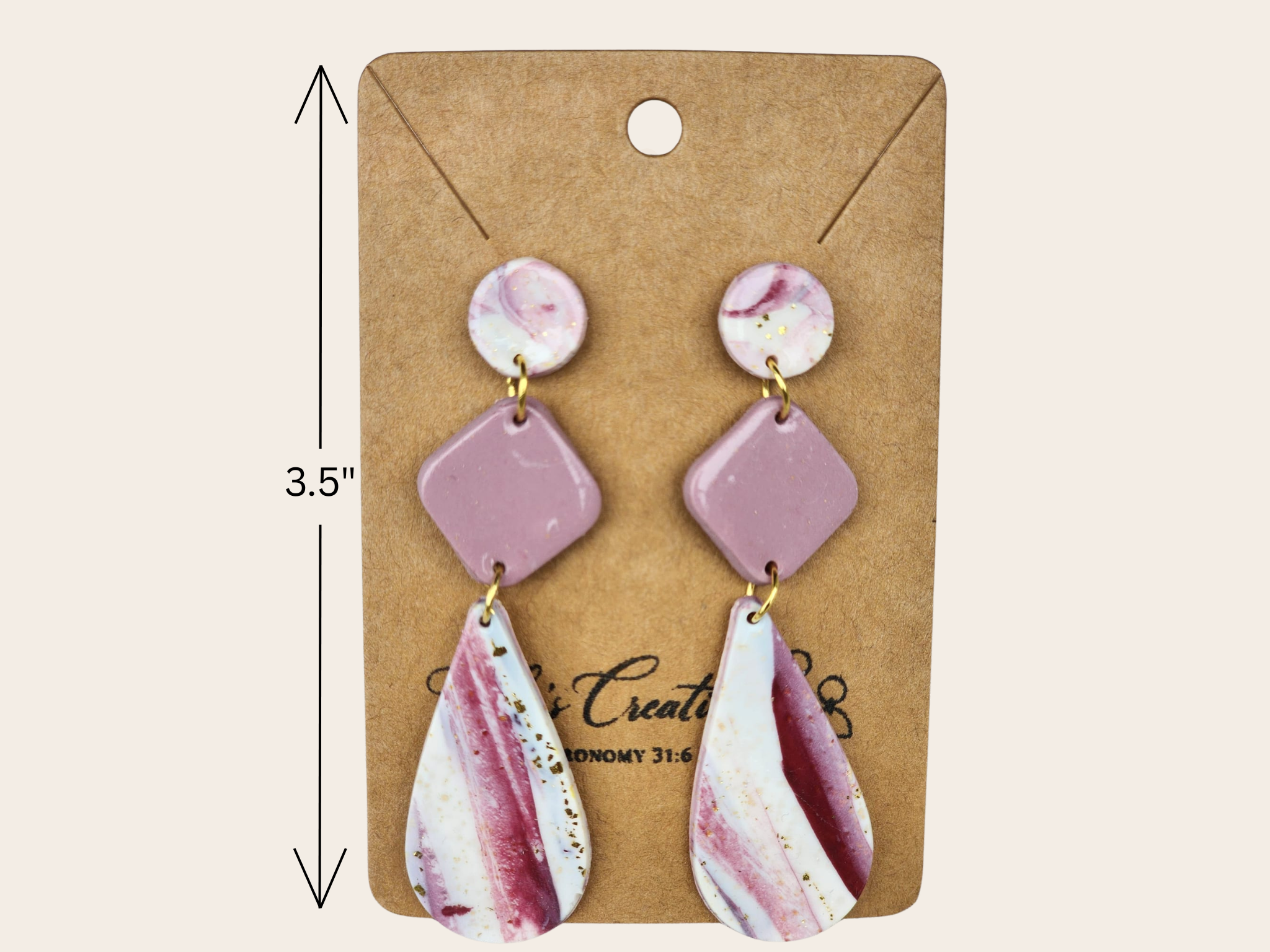 Handcrafted Polymer Clay Pink Quartz Tiered Dangle Earrings