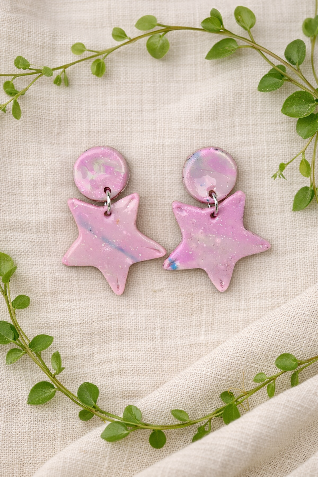 Handcrafted Polymer Clay Star Dangle Earrings