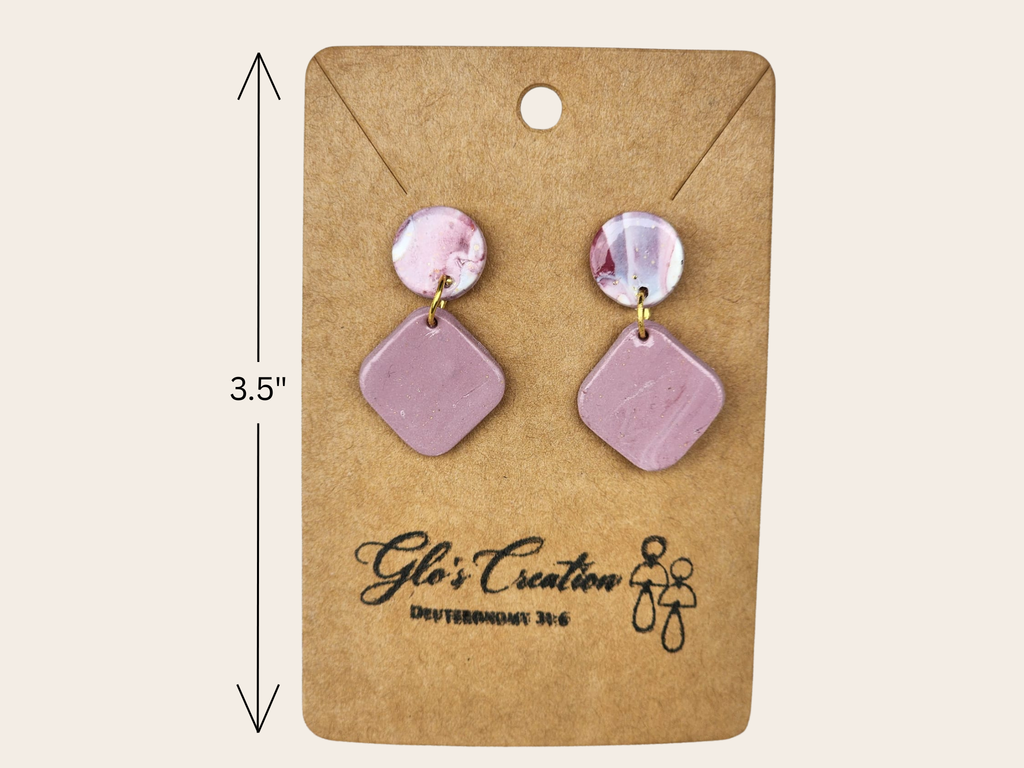 Handcrafted Polymer Clay Blush Diamond Dangle Earrings