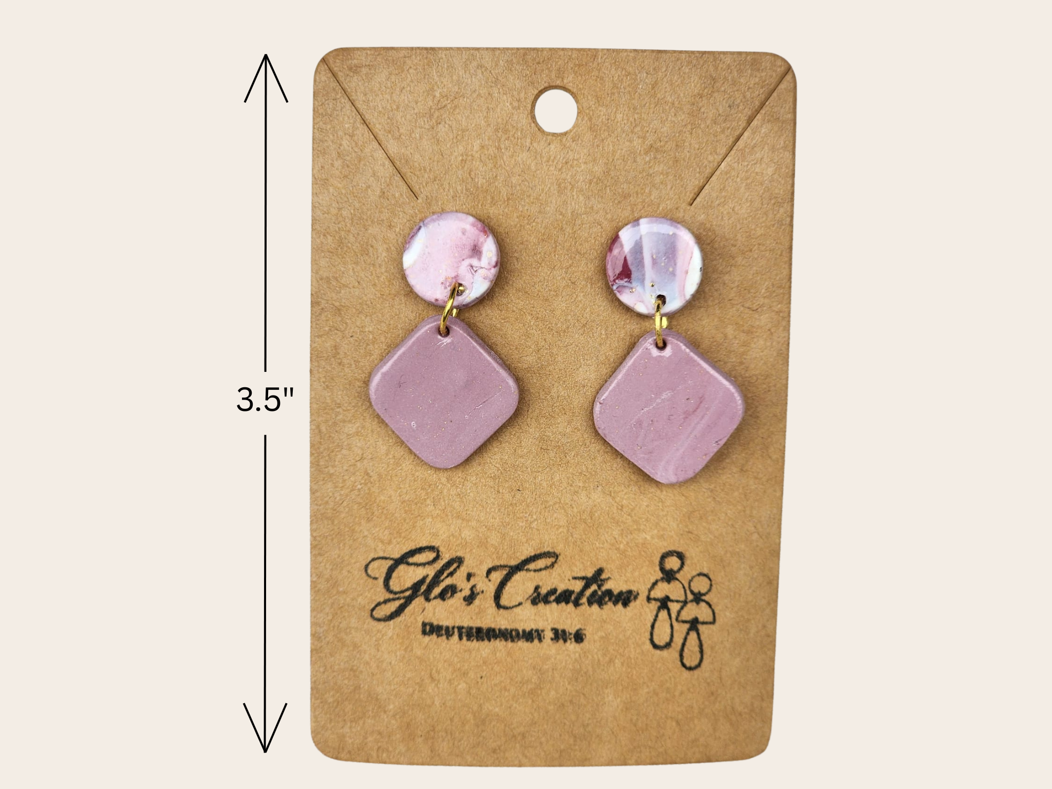 Handcrafted Polymer Clay Blush Diamond Dangle Earrings