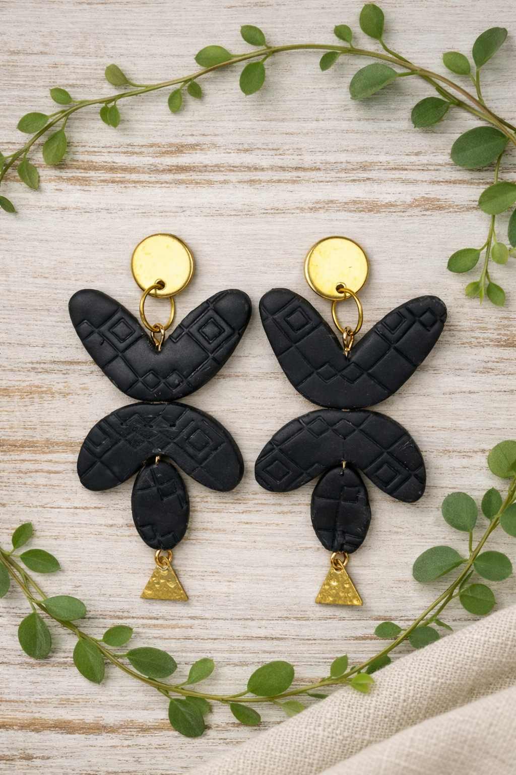 Handcrafted Polymer Clay Black Butterfly Design Dangle Earrings