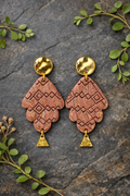 Handcrafted Polymer Clay Ornate Leaf Dangle Earrings