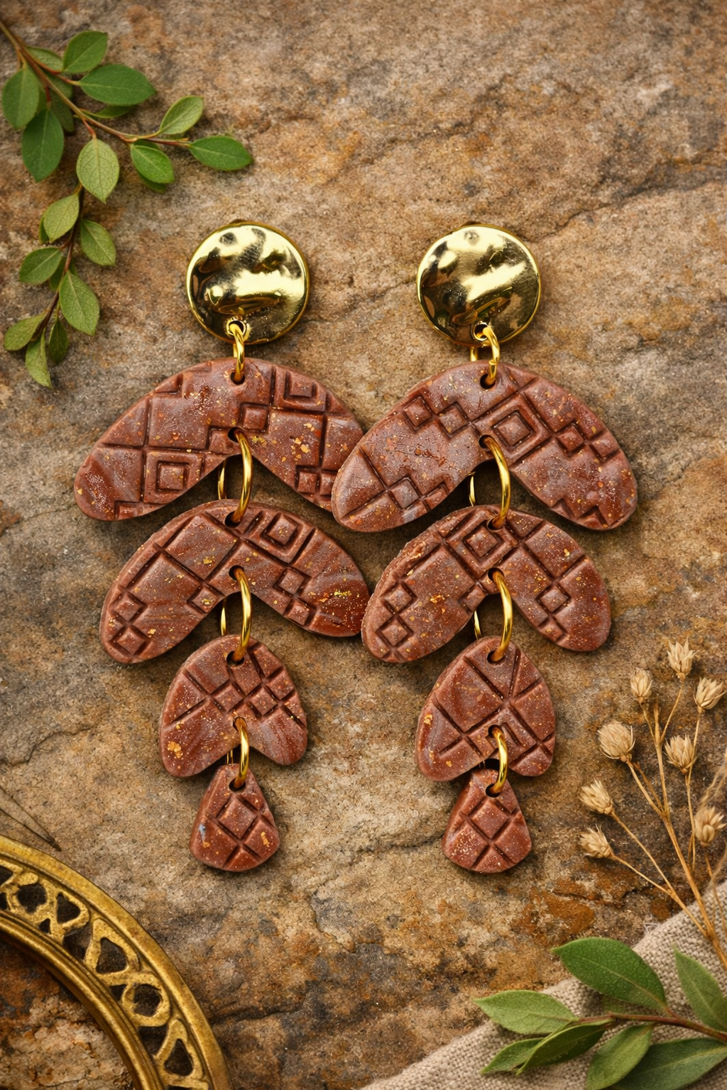 Handcrafted Polymer Clay Earthy Cascading Dangle Earrings