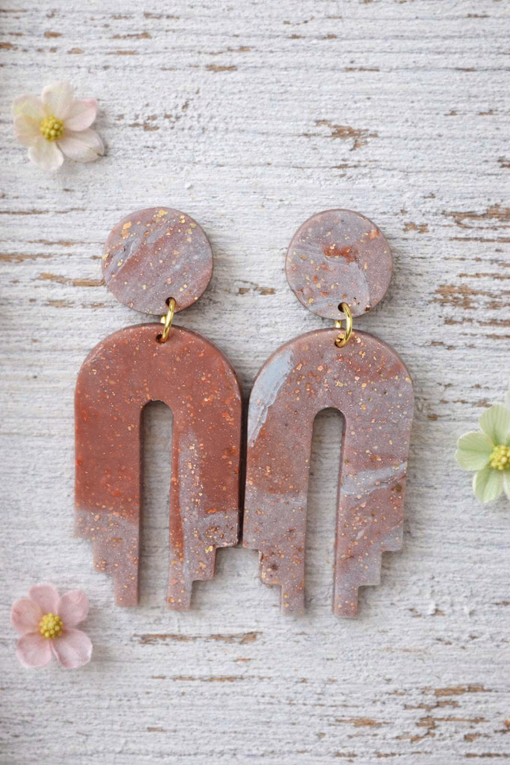 Handcrafted Polymer Clay Earthy Arch Dangle Earrings