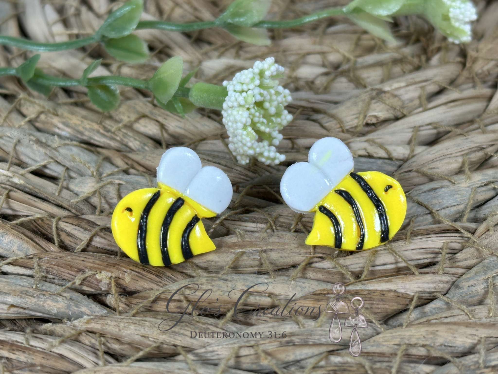 Handcrafted Polymer Clay Bumble Bee Stud Earrings