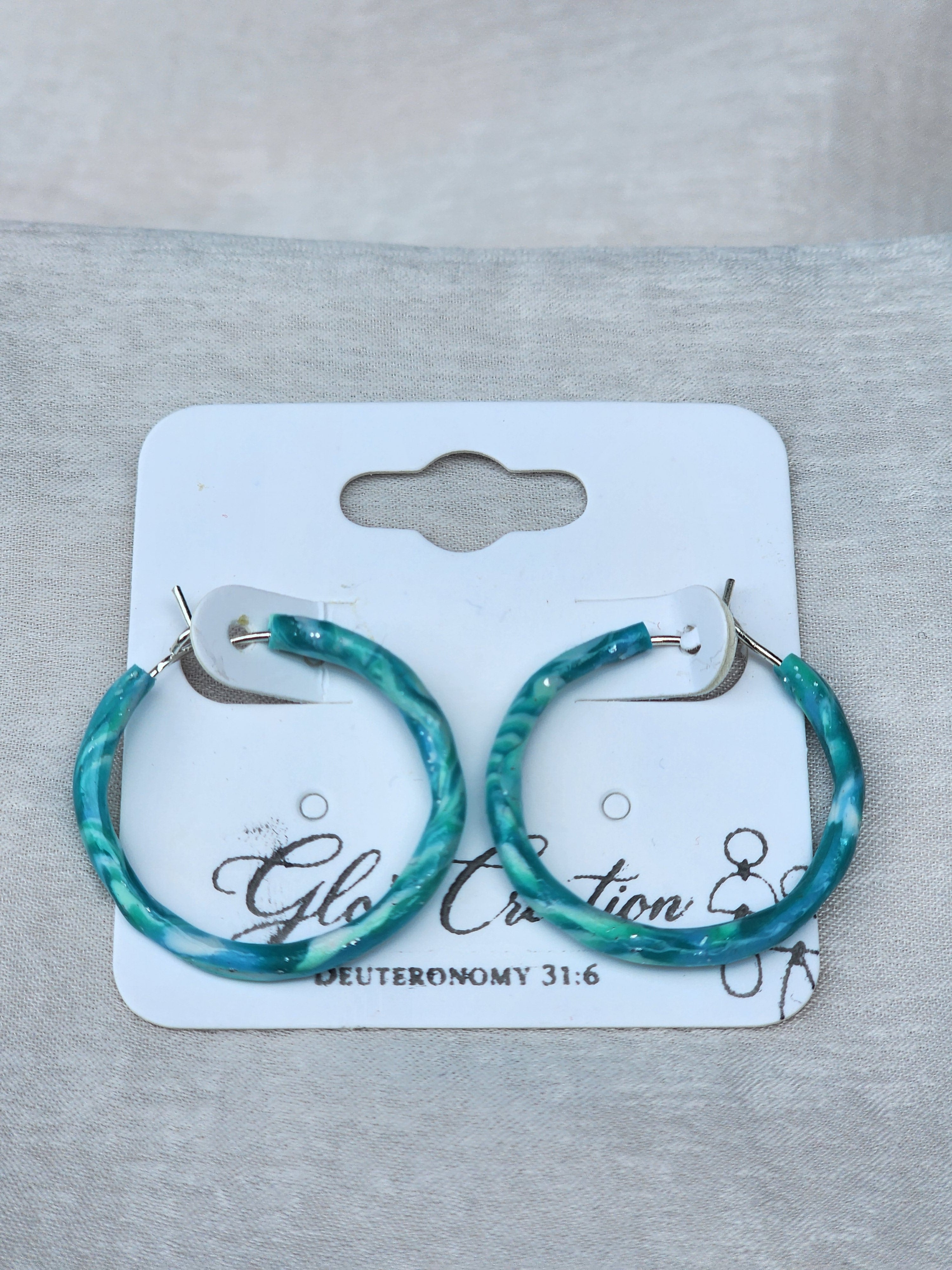 Tidal Marble Turquoise Hoop Earrings