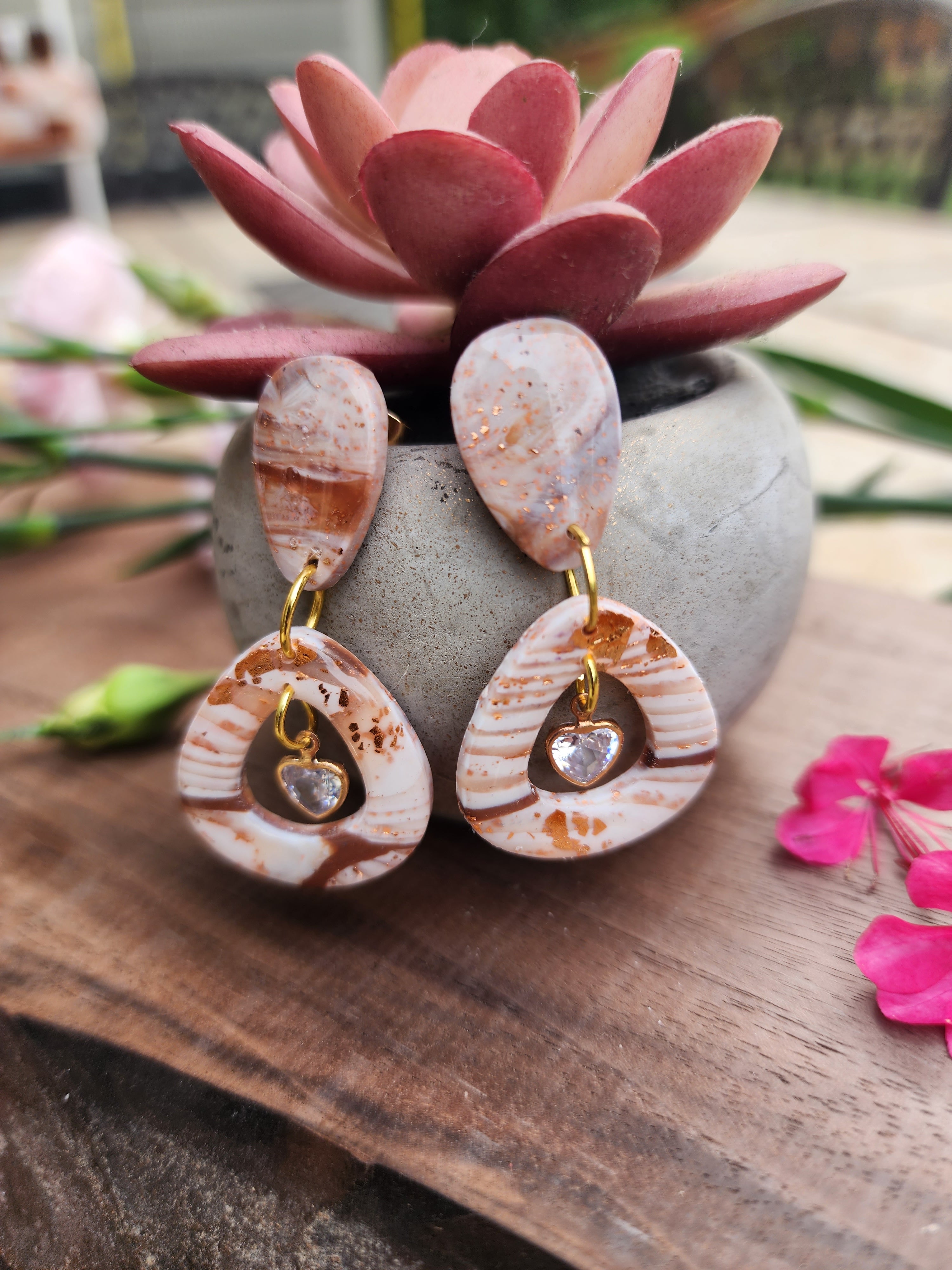 Copper Veil Marbled Teardrop Earrings