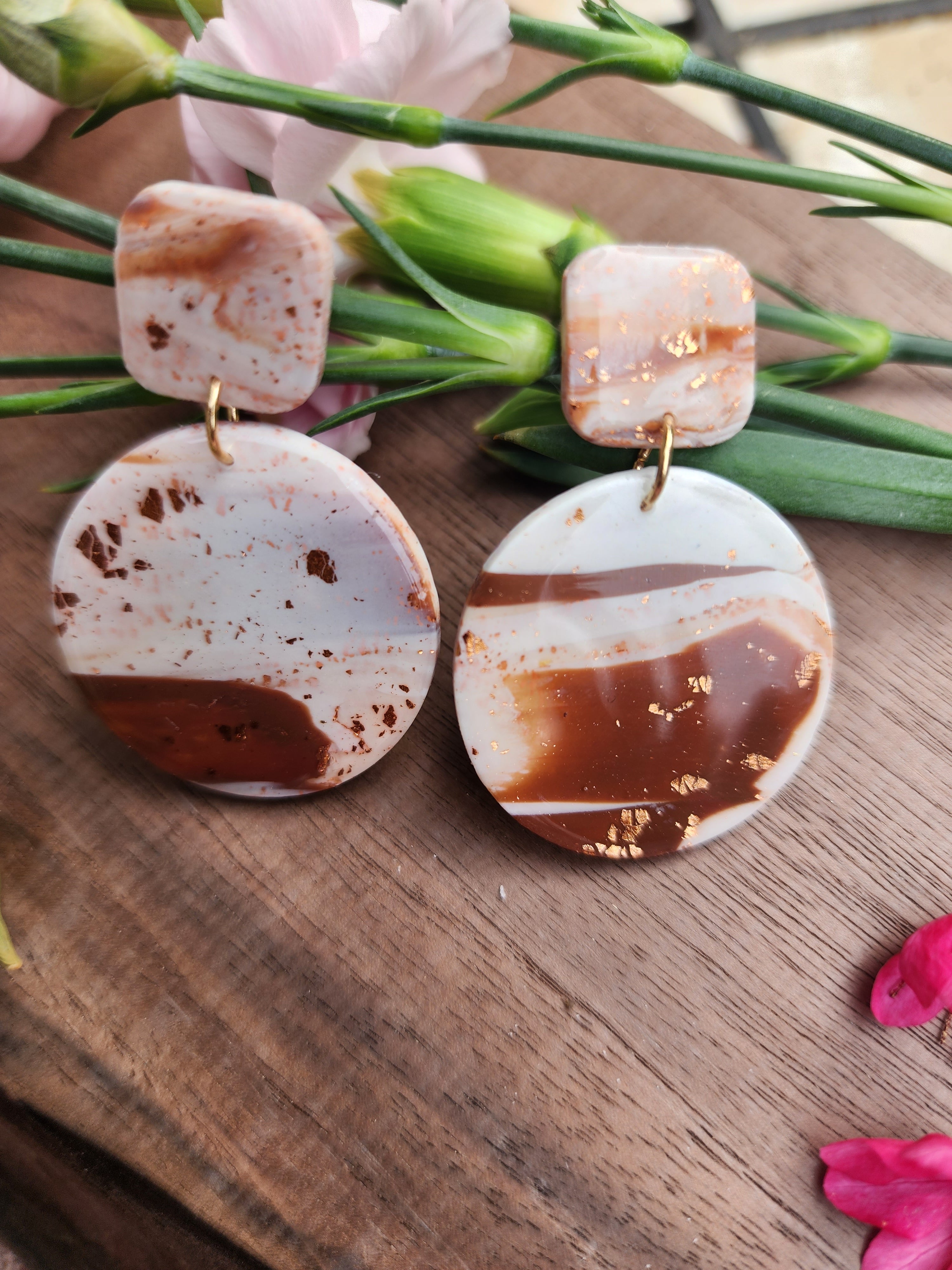 Mocha Marble Geo Drop Earrings