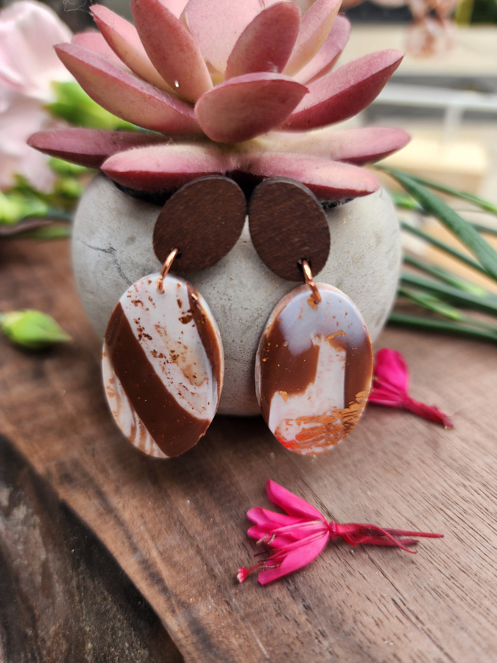 Rustwood Oval Drop Earrings