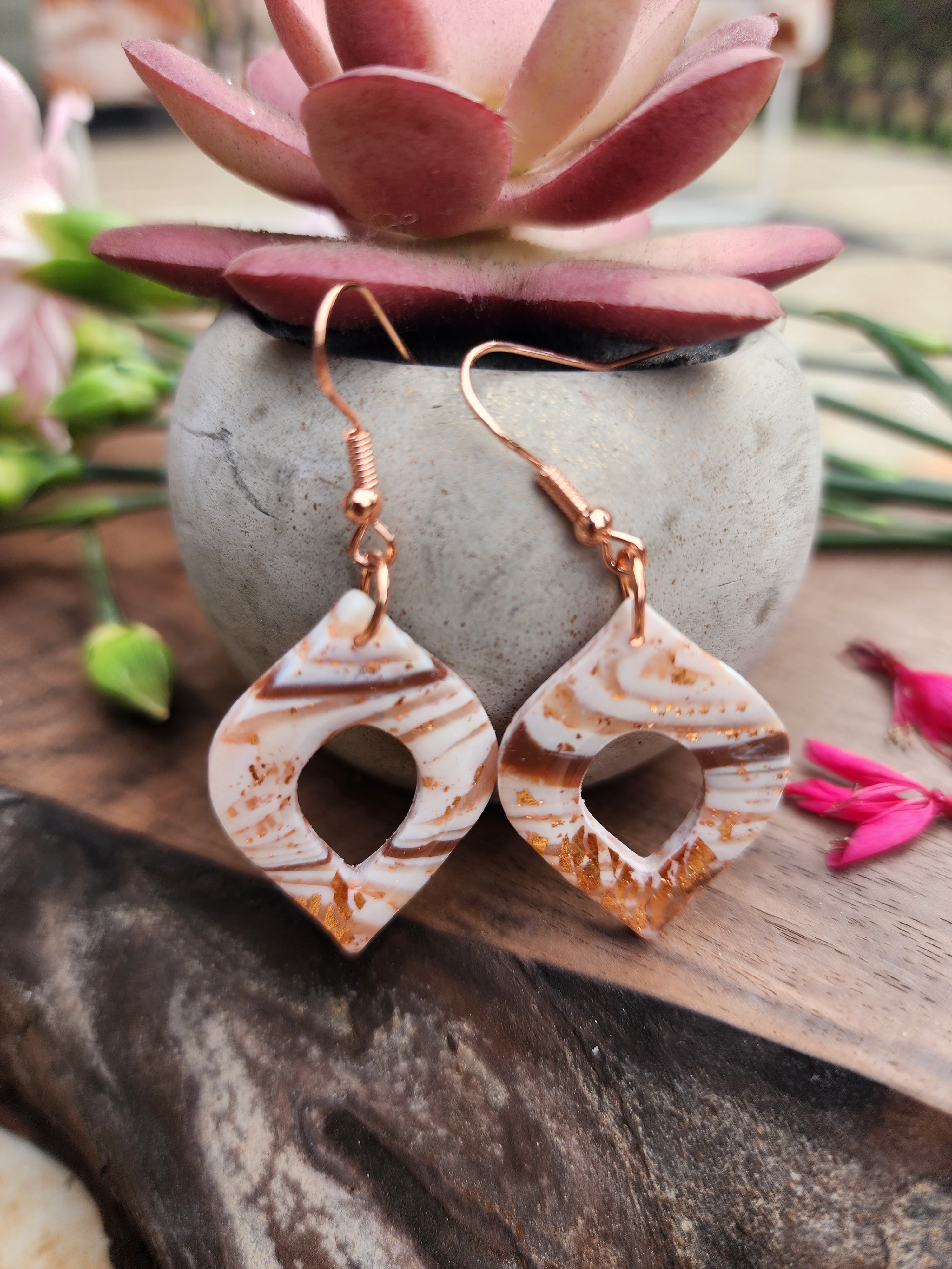 Caramel Quartz Diamond shape Earrings