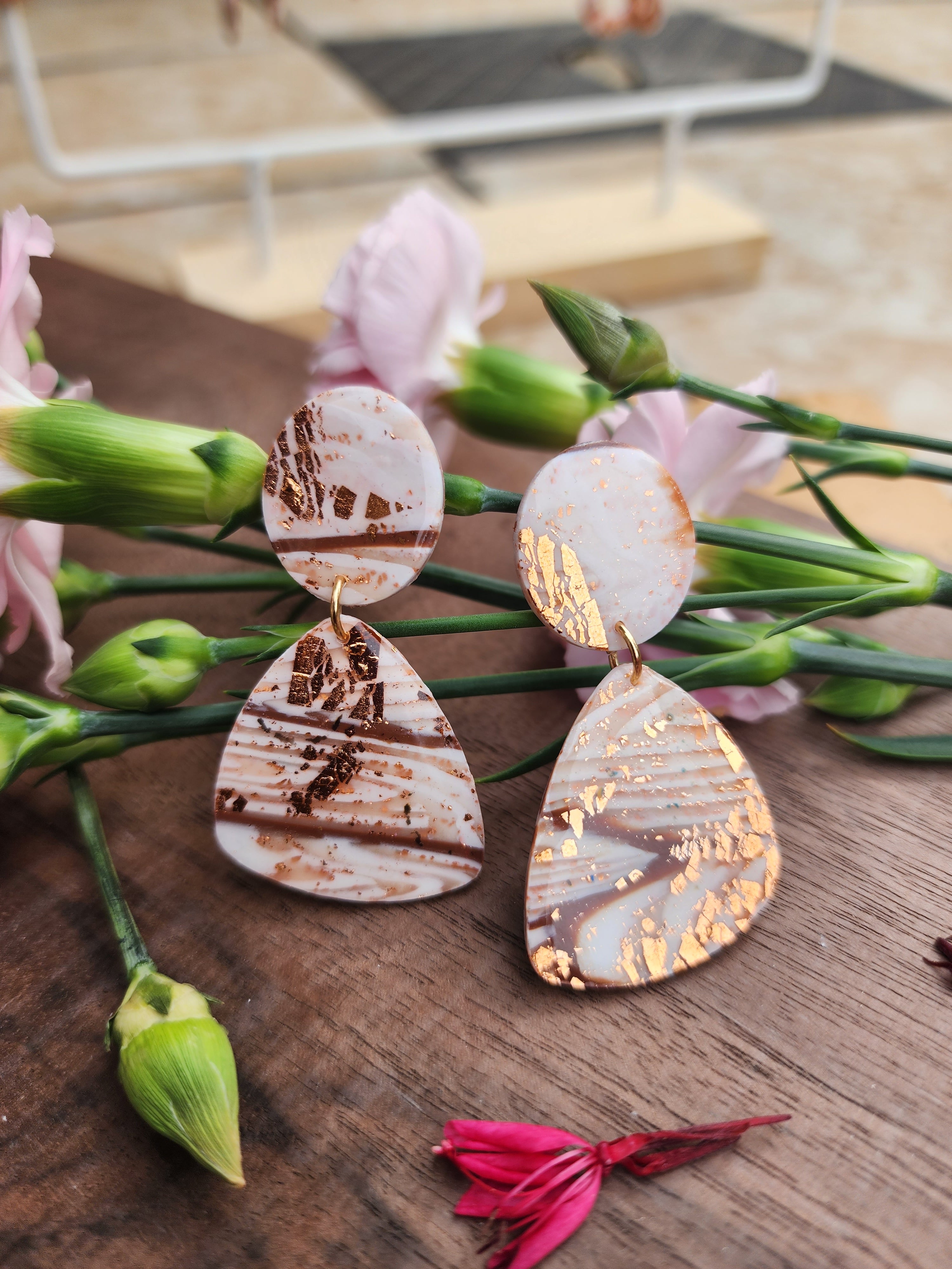 Mocha Swirl Duo Teardrop Earrings