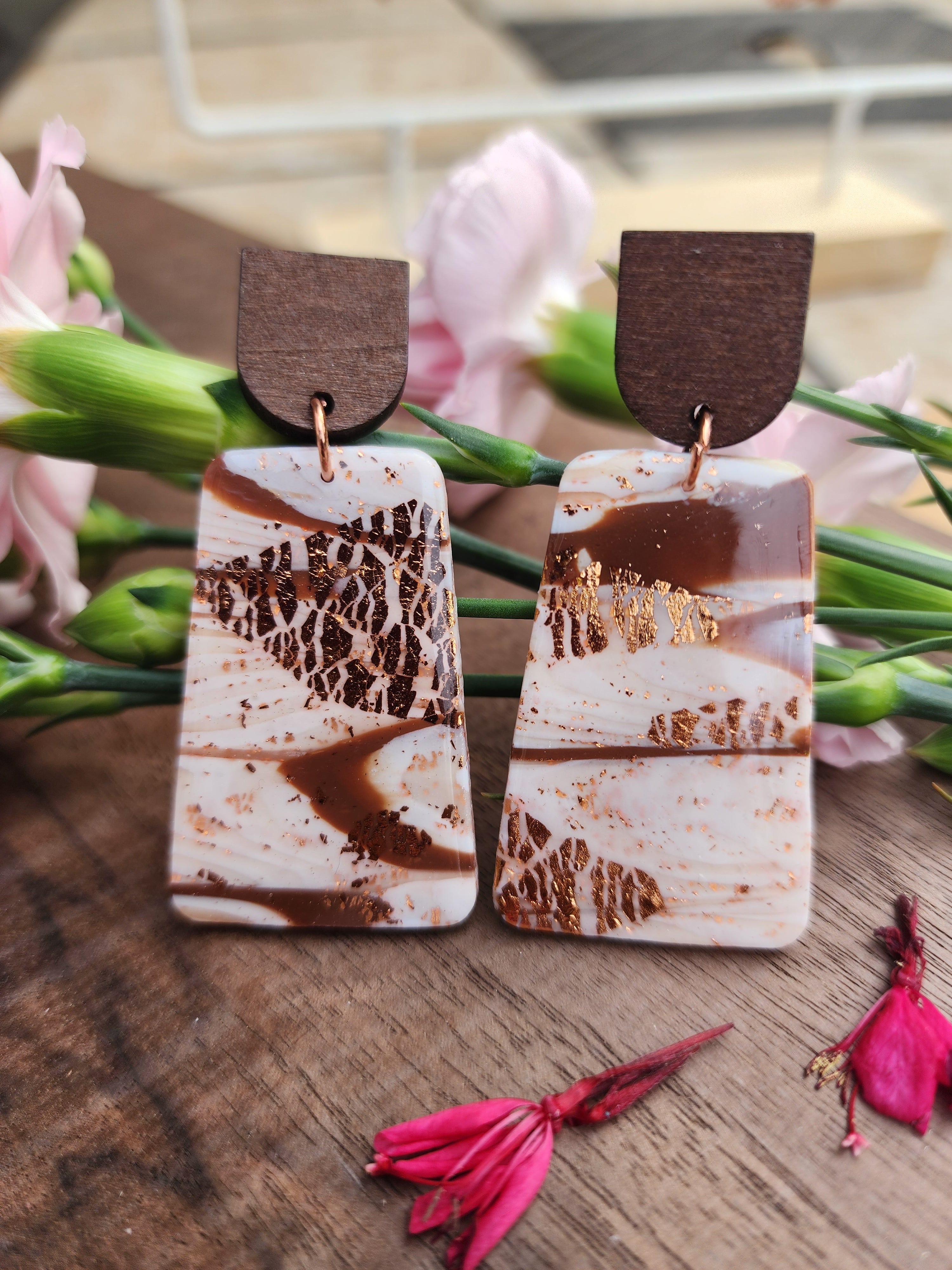 Walnut Marble Bar Earrings