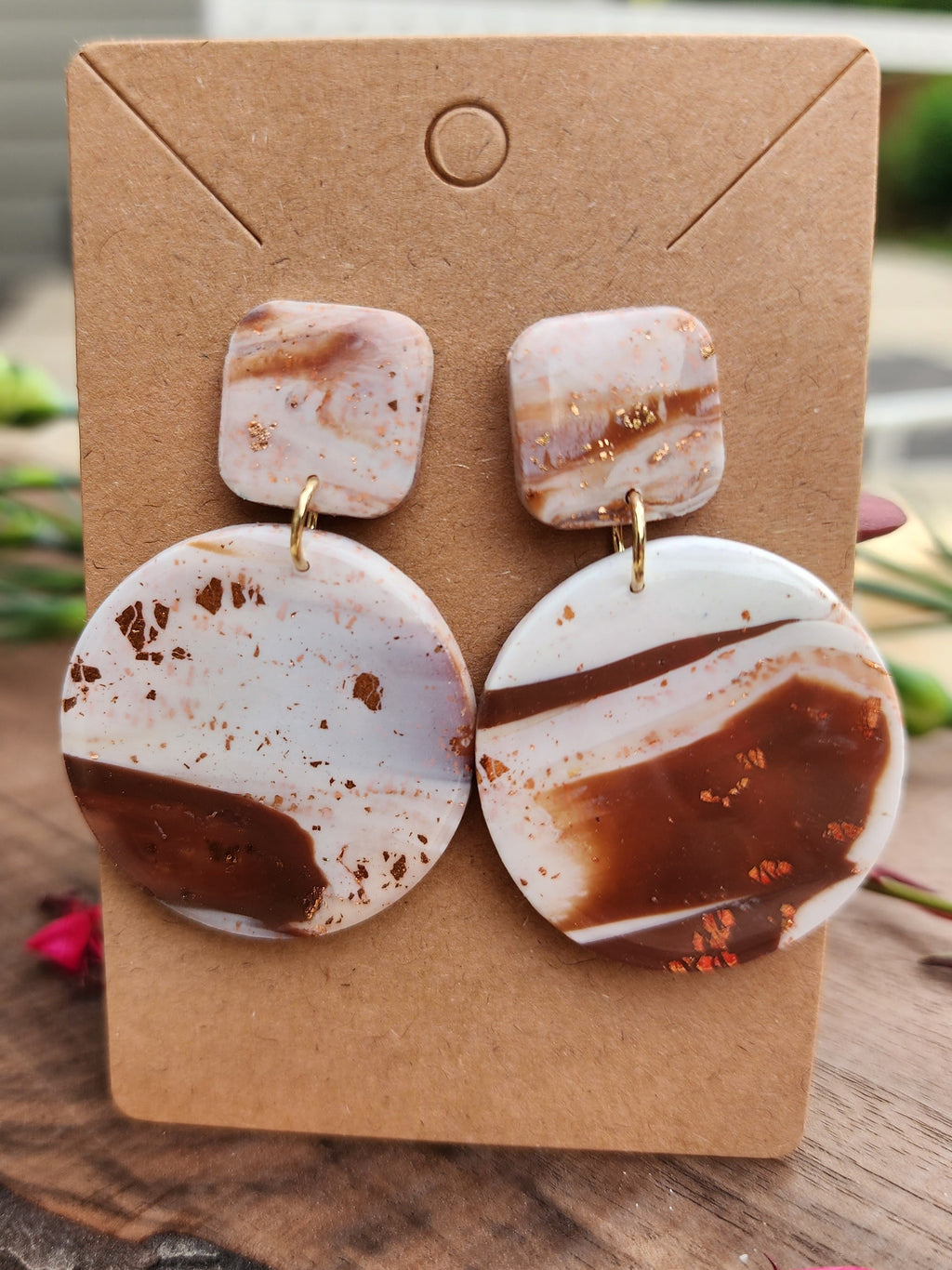 Mocha Marble Geo Drop Earrings