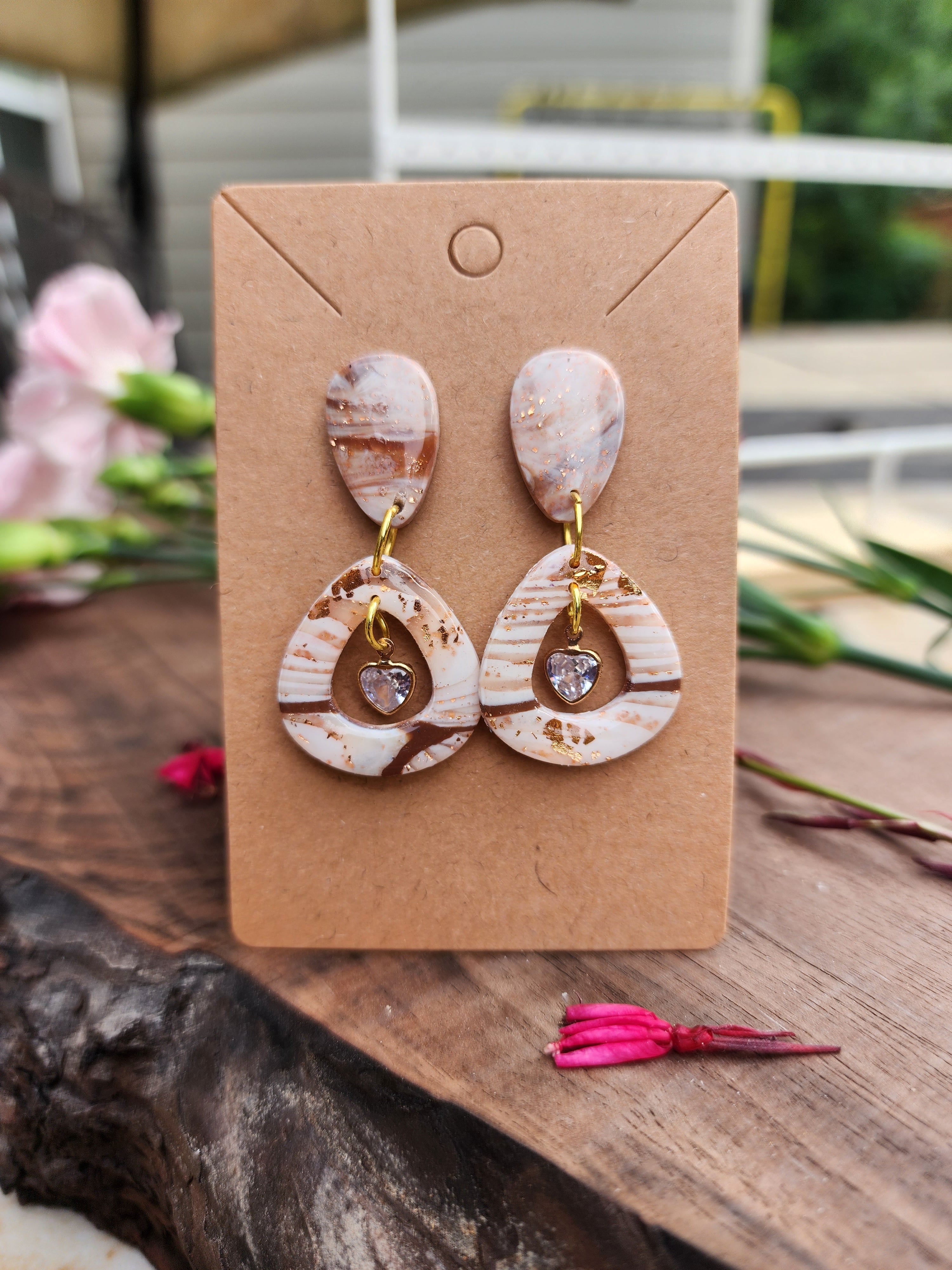 Copper Veil Marbled Teardrop Earrings