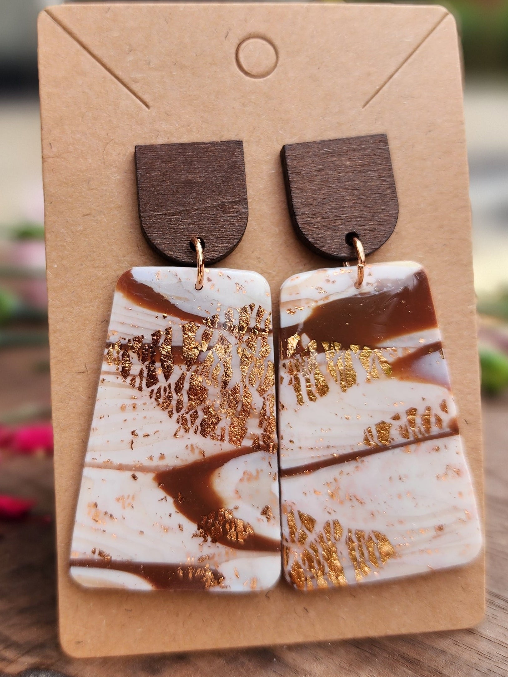 Walnut Marble Bar Earrings