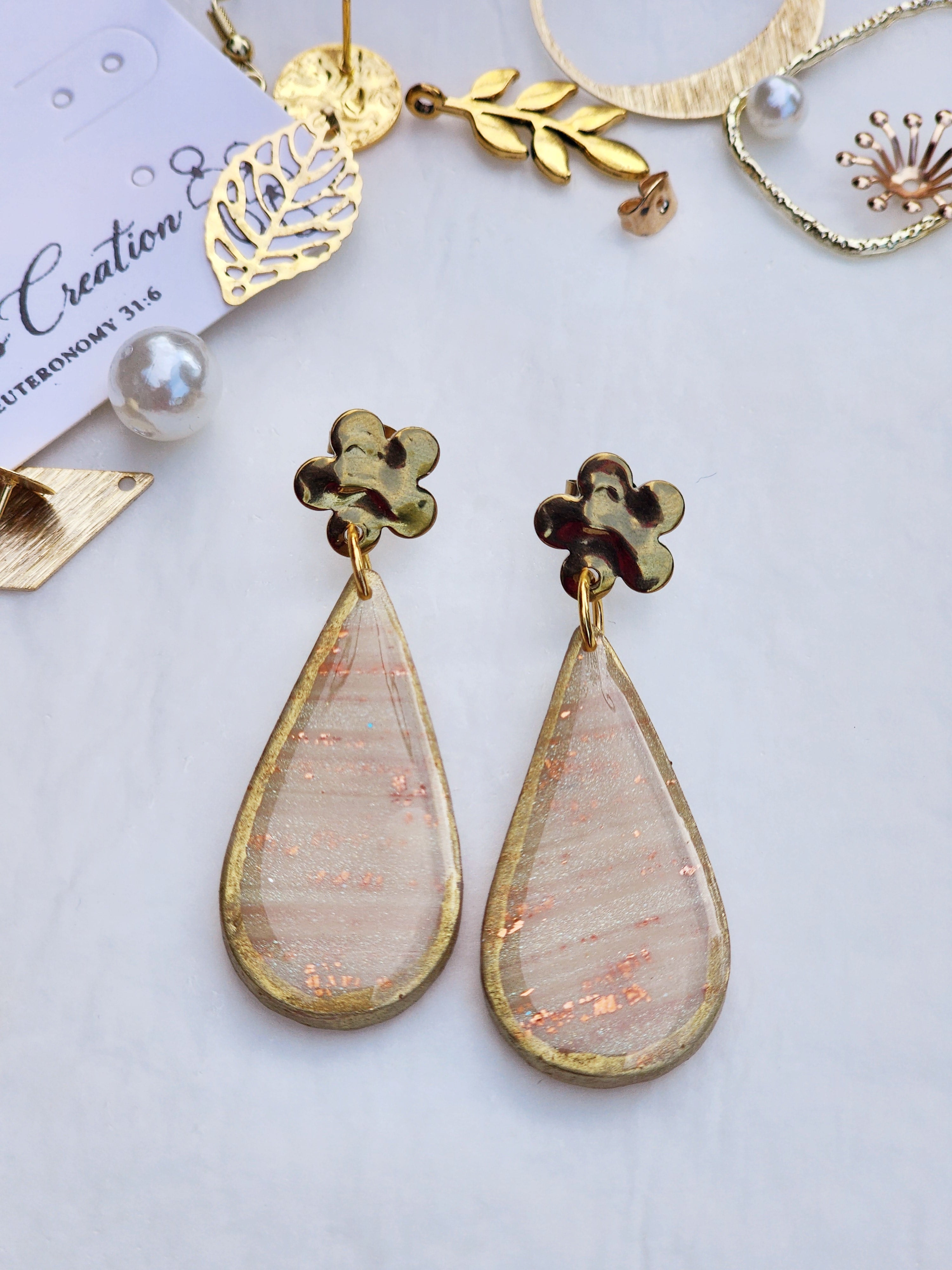 Golden Blossom Teardrop Earrings