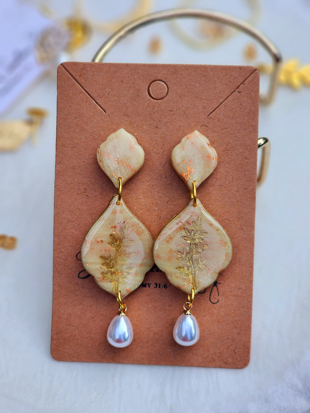Golden Petal Pearl Earrings