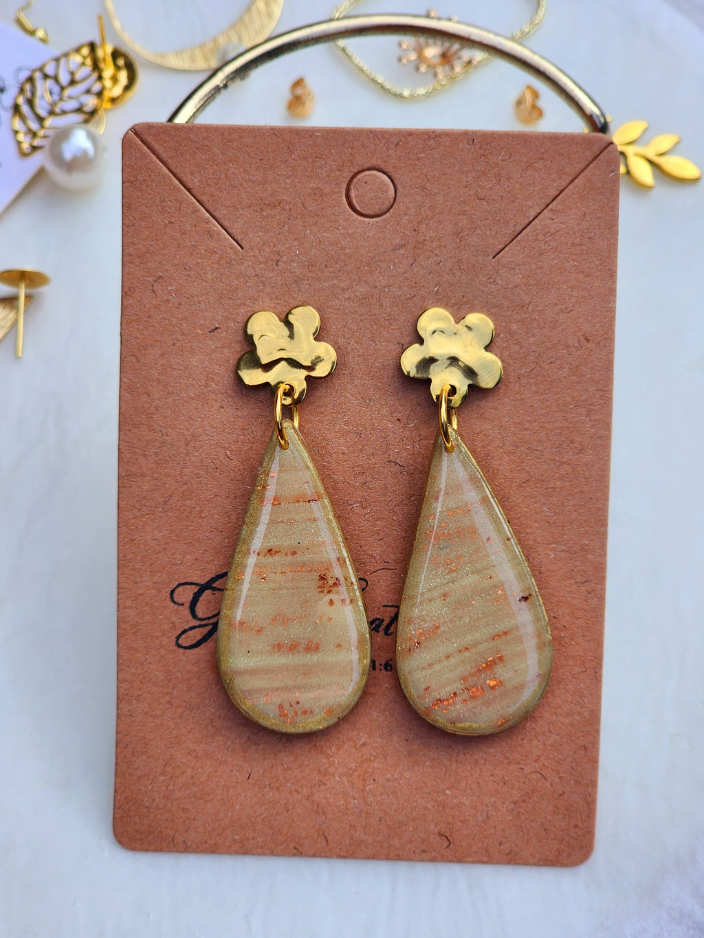 Golden Blossom Teardrop Earrings