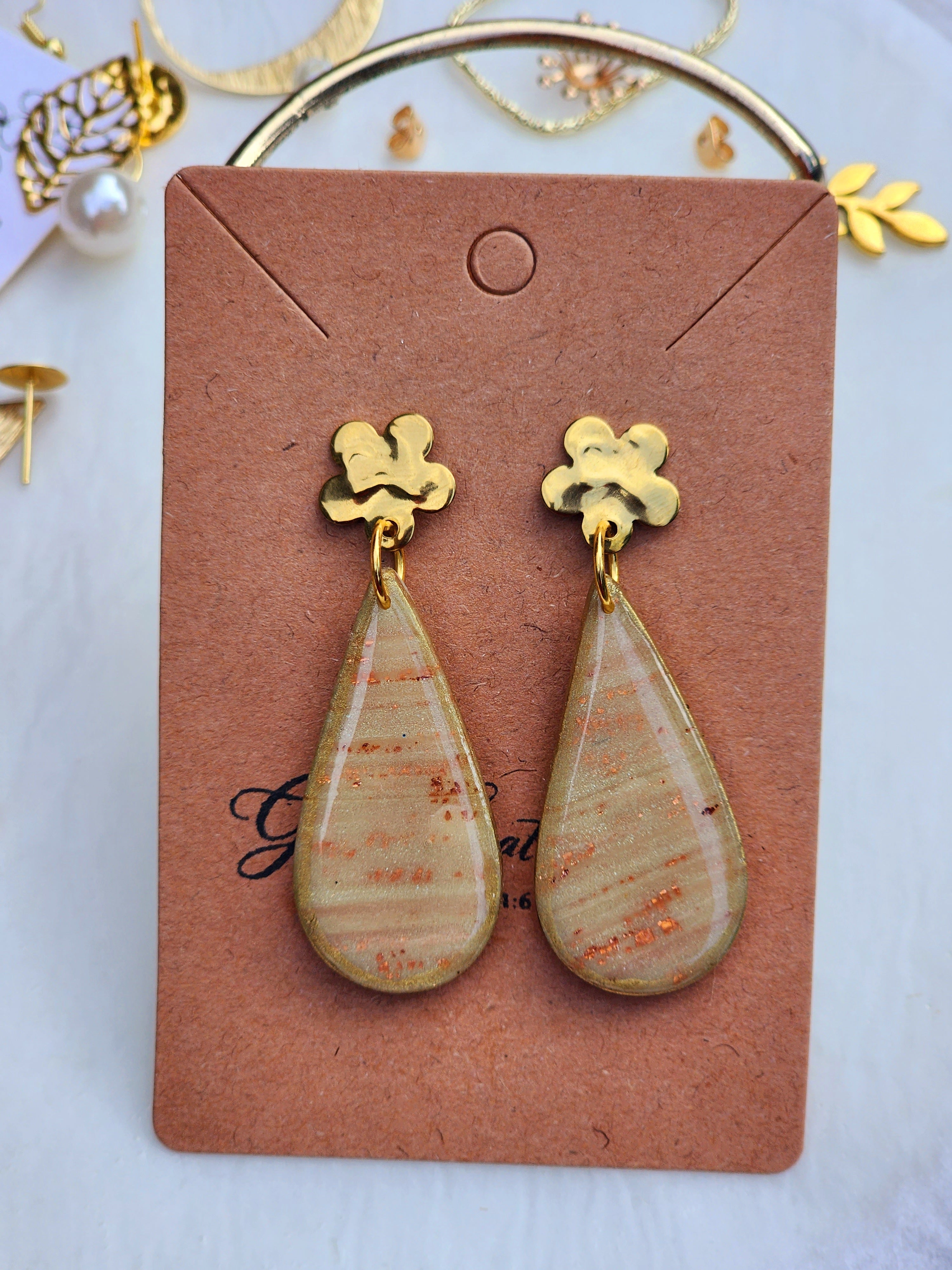 Golden Blossom Teardrop Earrings