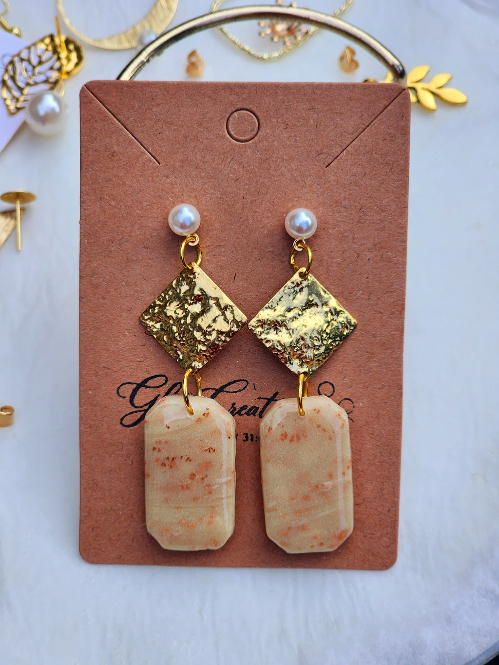 Pearl Crest Rectangle Earrings