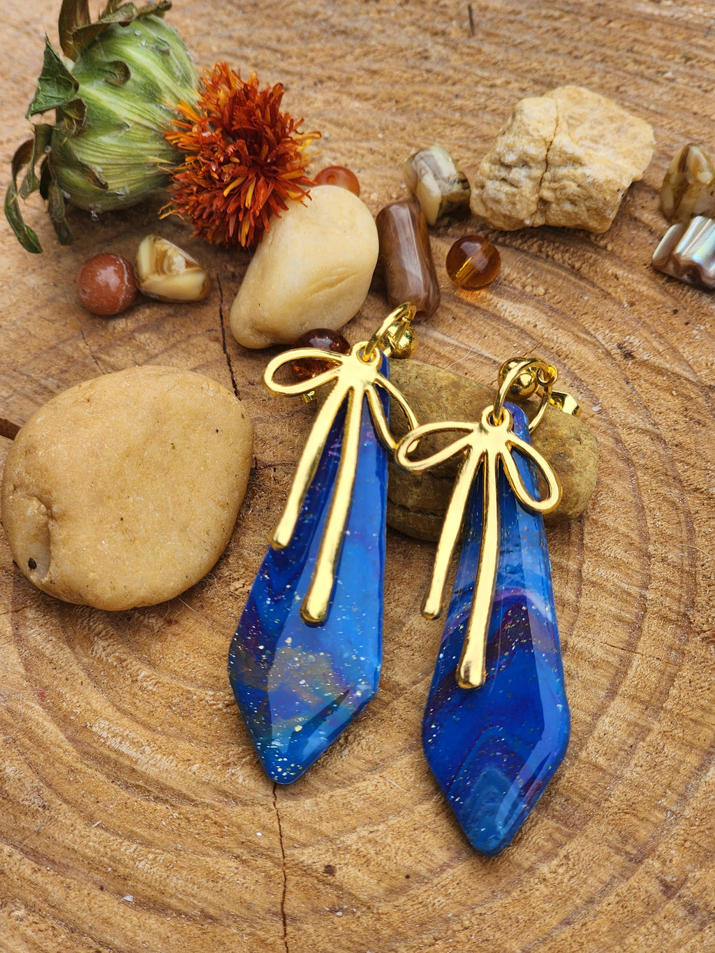 Blue Ember Ribbon Earrings