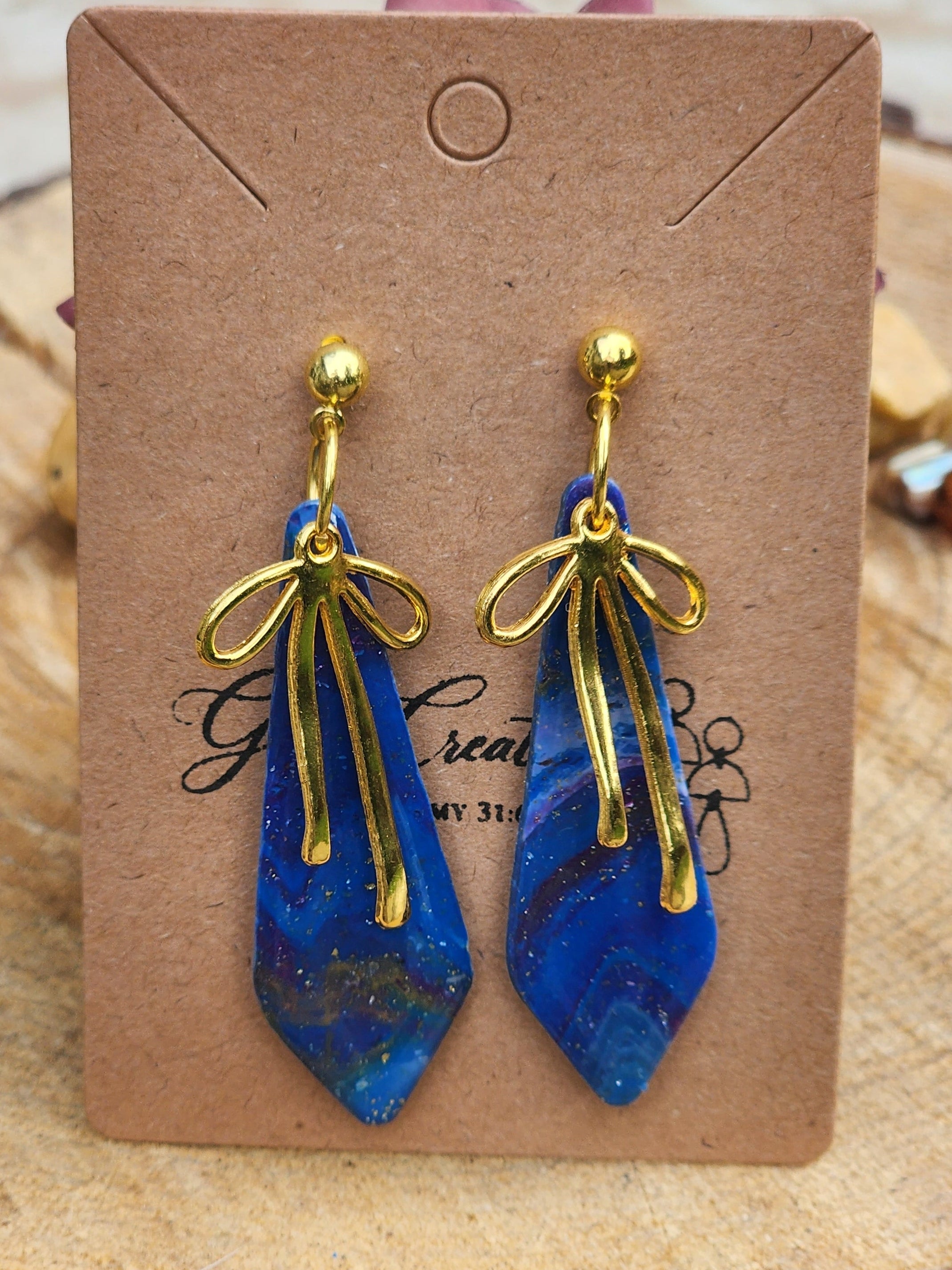 Blue Ember Ribbon Earrings