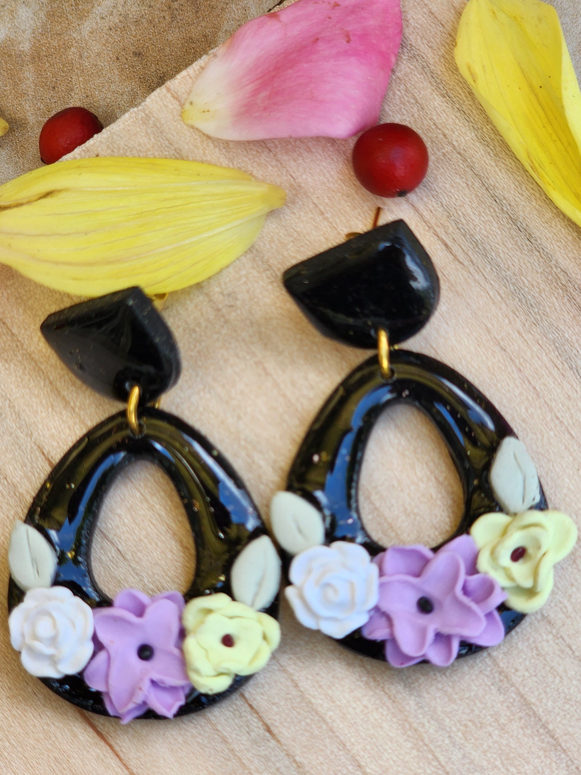 Midnight Petal Loop Earrings