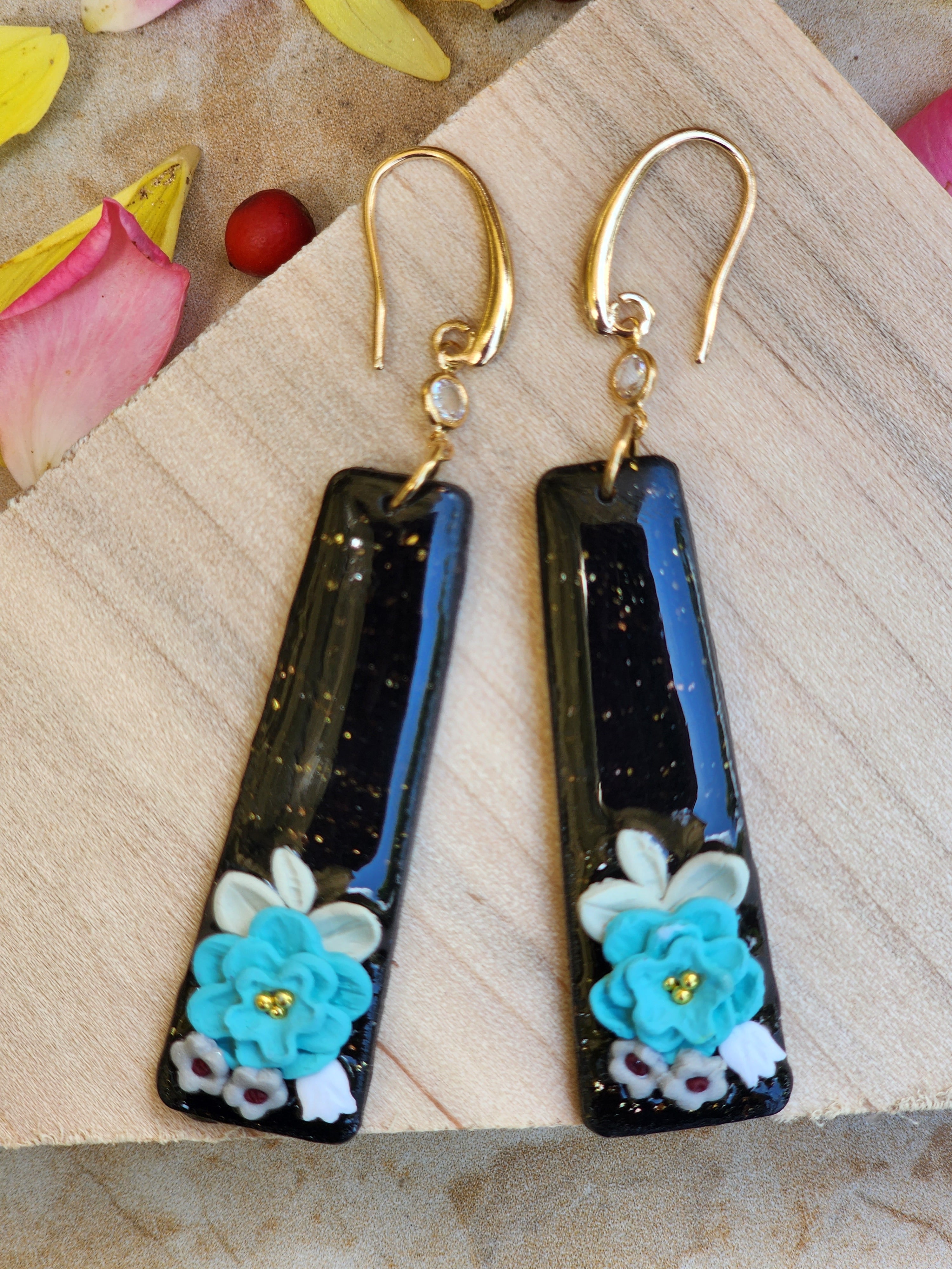 Turquoise Bloom Noir Earrings