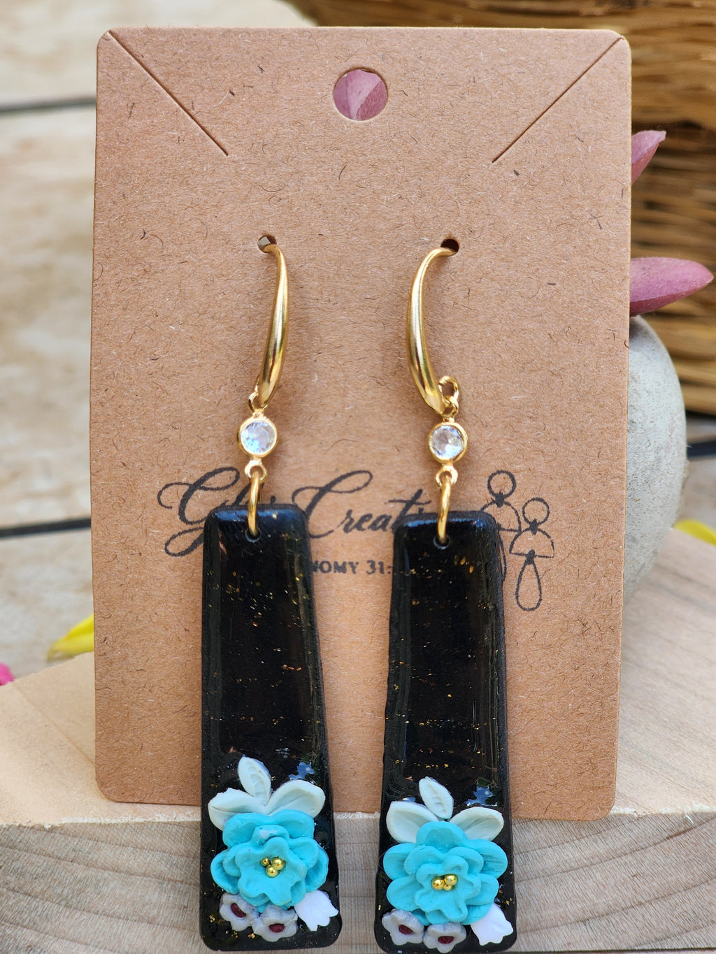 Turquoise Bloom Noir Earrings