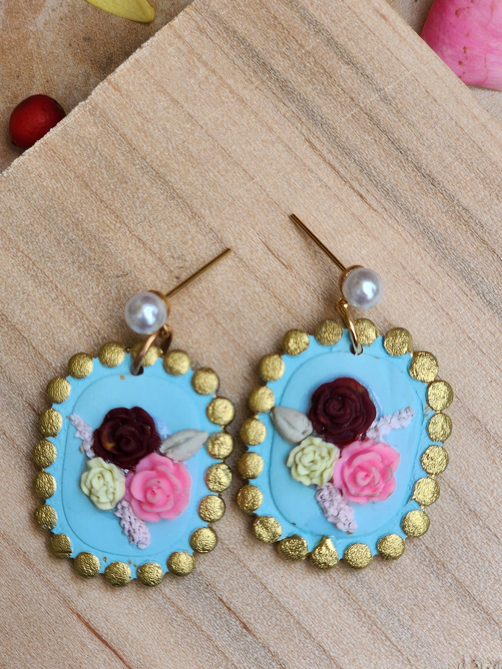 Blue Oval Blossom Earrings