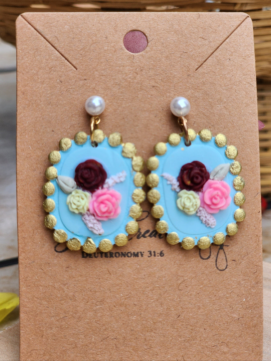 Blue Oval Blossom Earrings