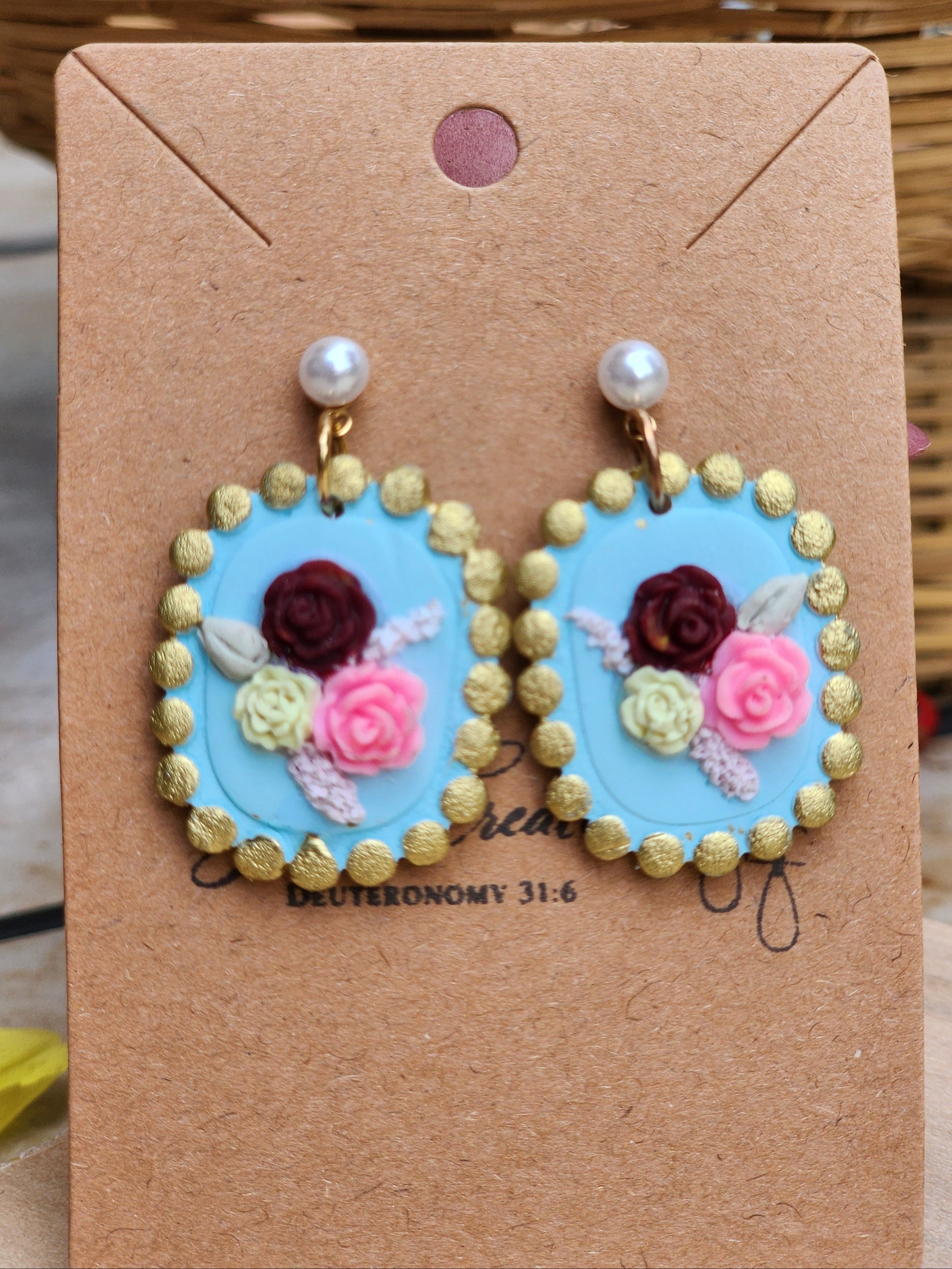 Blue Oval Blossom Earrings