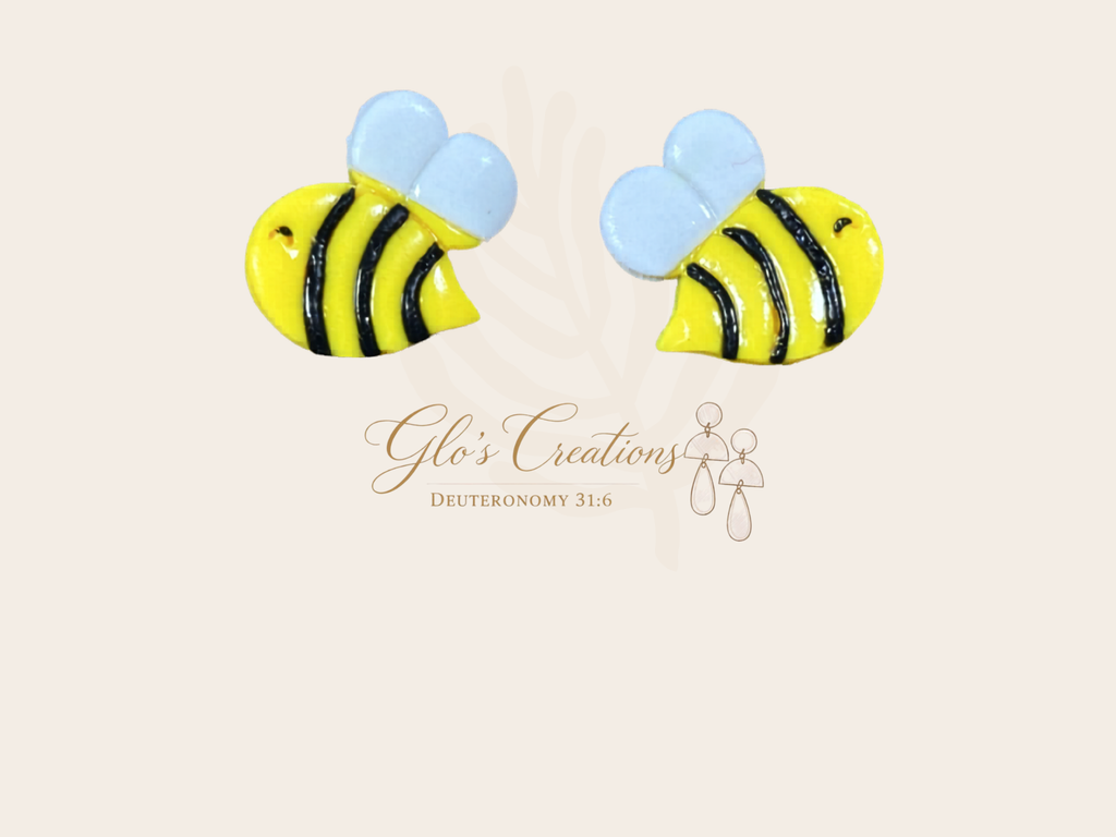 Handcrafted Polymer Clay Bumble Bee Stud Earrings