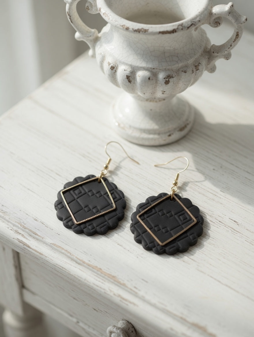 Handcrafted Polymer Clay Scalloped Dangle Earrings