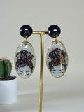 Handcrafted Polymer Clay Messy Bun Dangle Earrings — Front