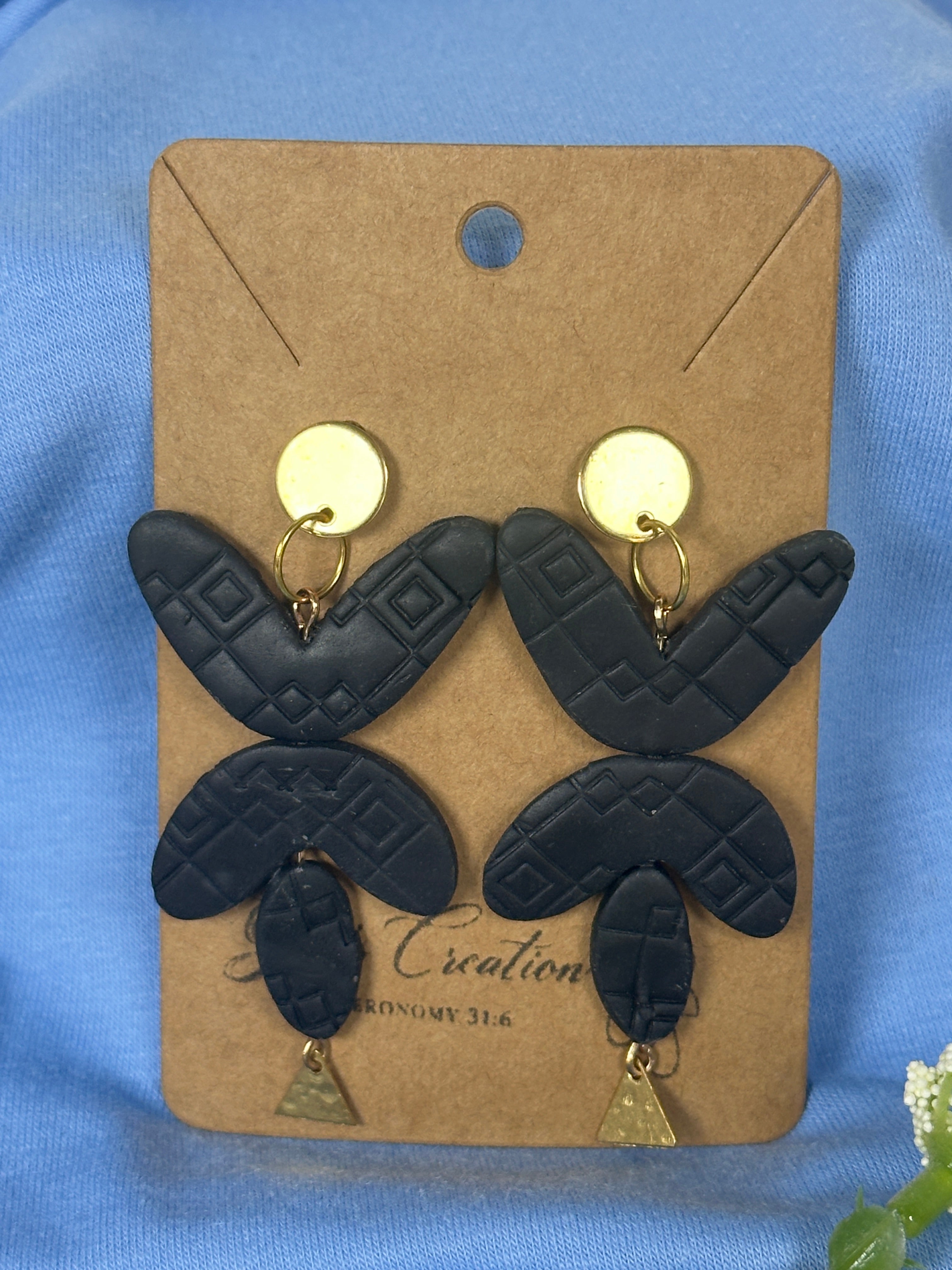 Handcrafted Polymer Clay Black Butterfly Design Dangle Earrings