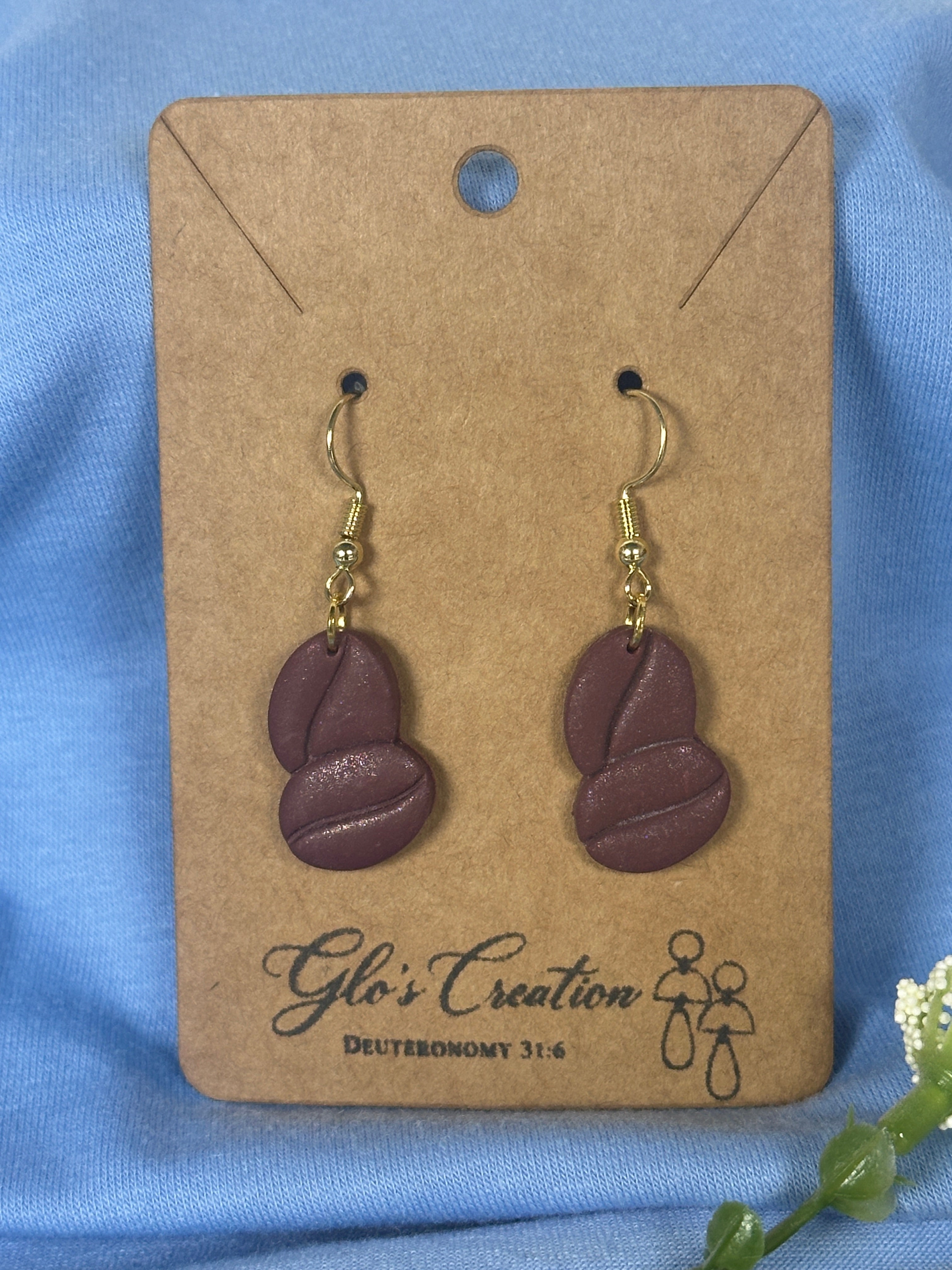 Handcrafted Polymer Clay Coffee Bean Dangle Earrings