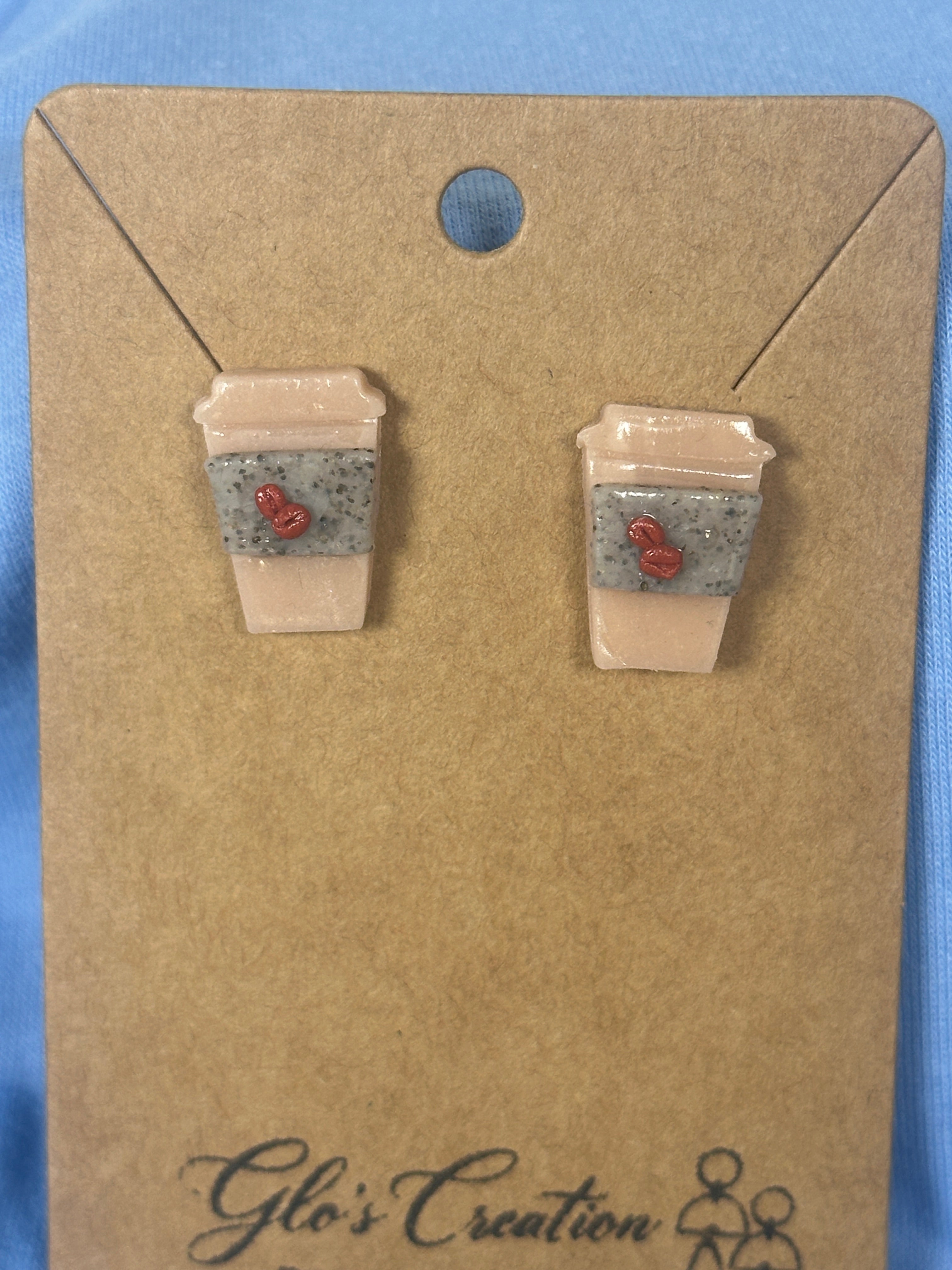 Handcrafted Polymer Clay Coffee Cup Stud Earrings