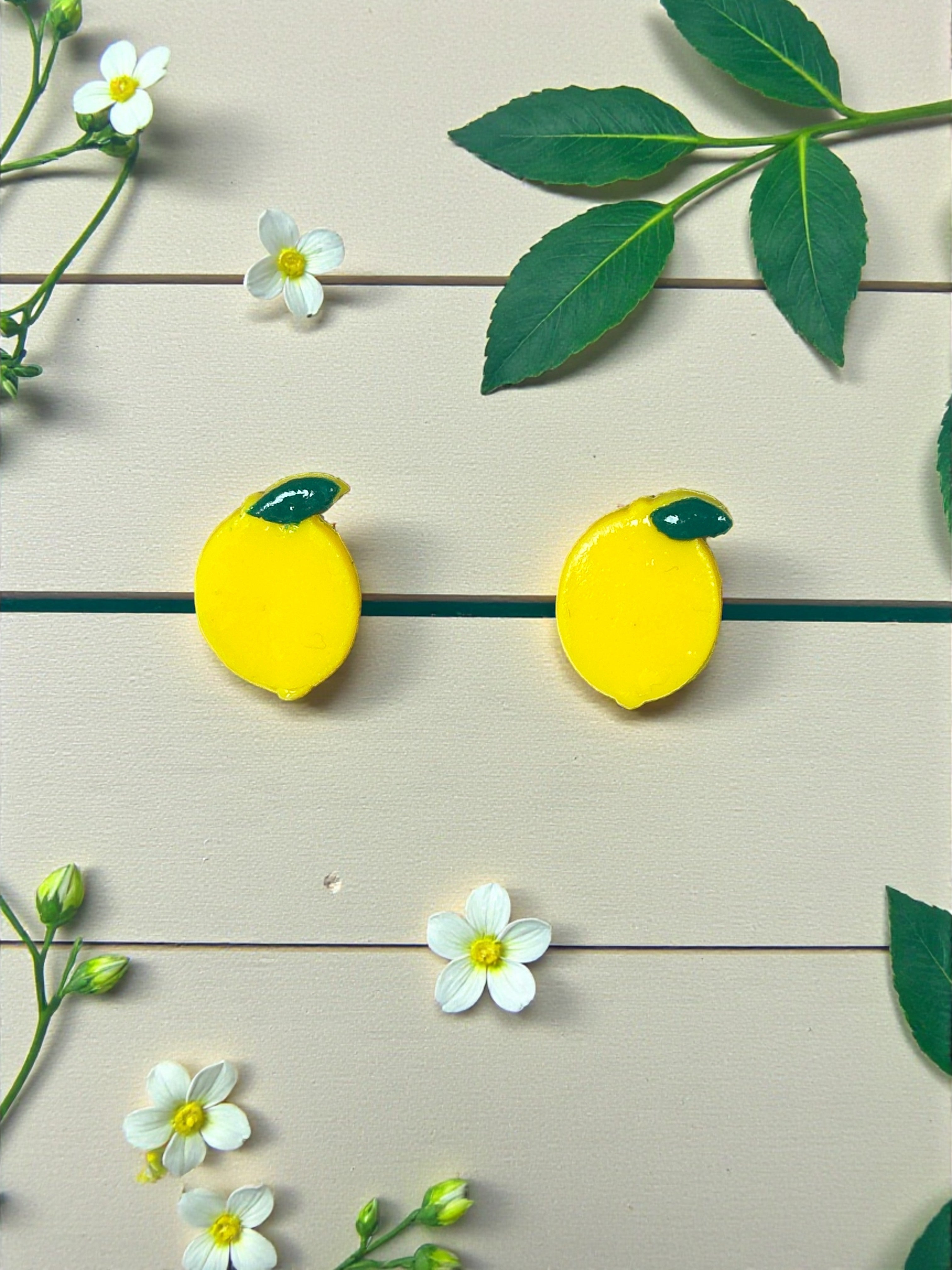 Handcrafted Polymer Clay Lemon Stud Earrings