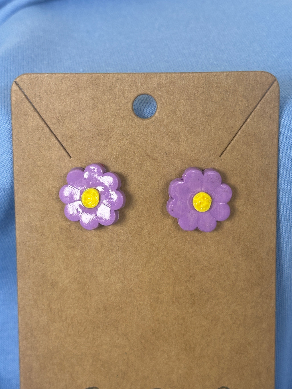 Handcrafted Polymer Clay Purple Flower Stud Earrings