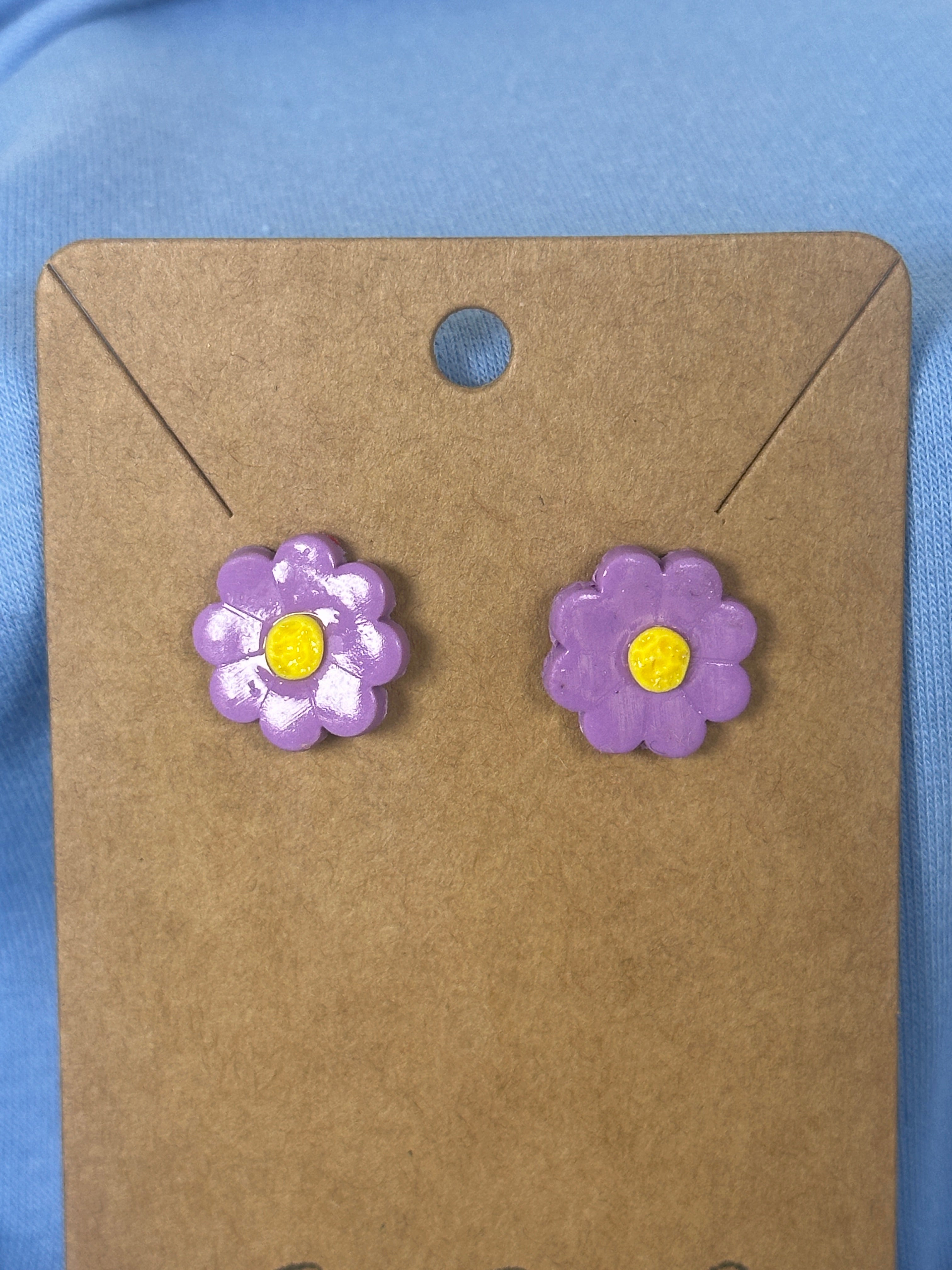 Handcrafted Polymer Clay Purple Flower Stud Earrings