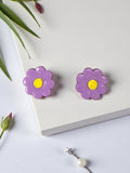 Handcrafted Polymer Clay Purple Flower Stud Earrings