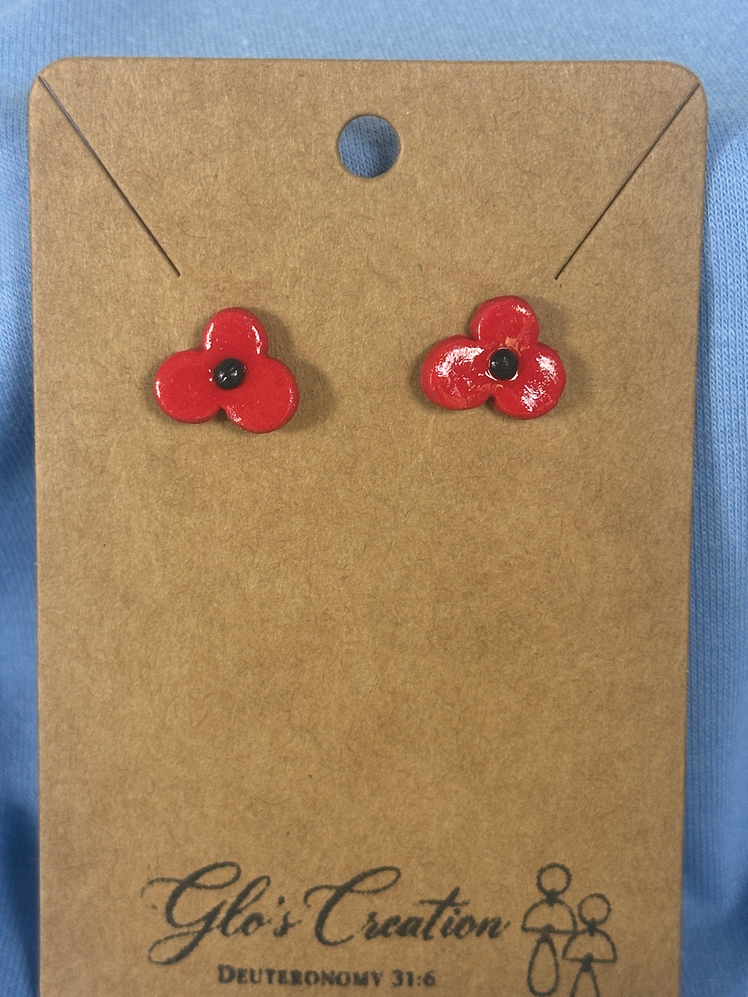 Handcrafted Polymer Clay Poppy Stud Earrings