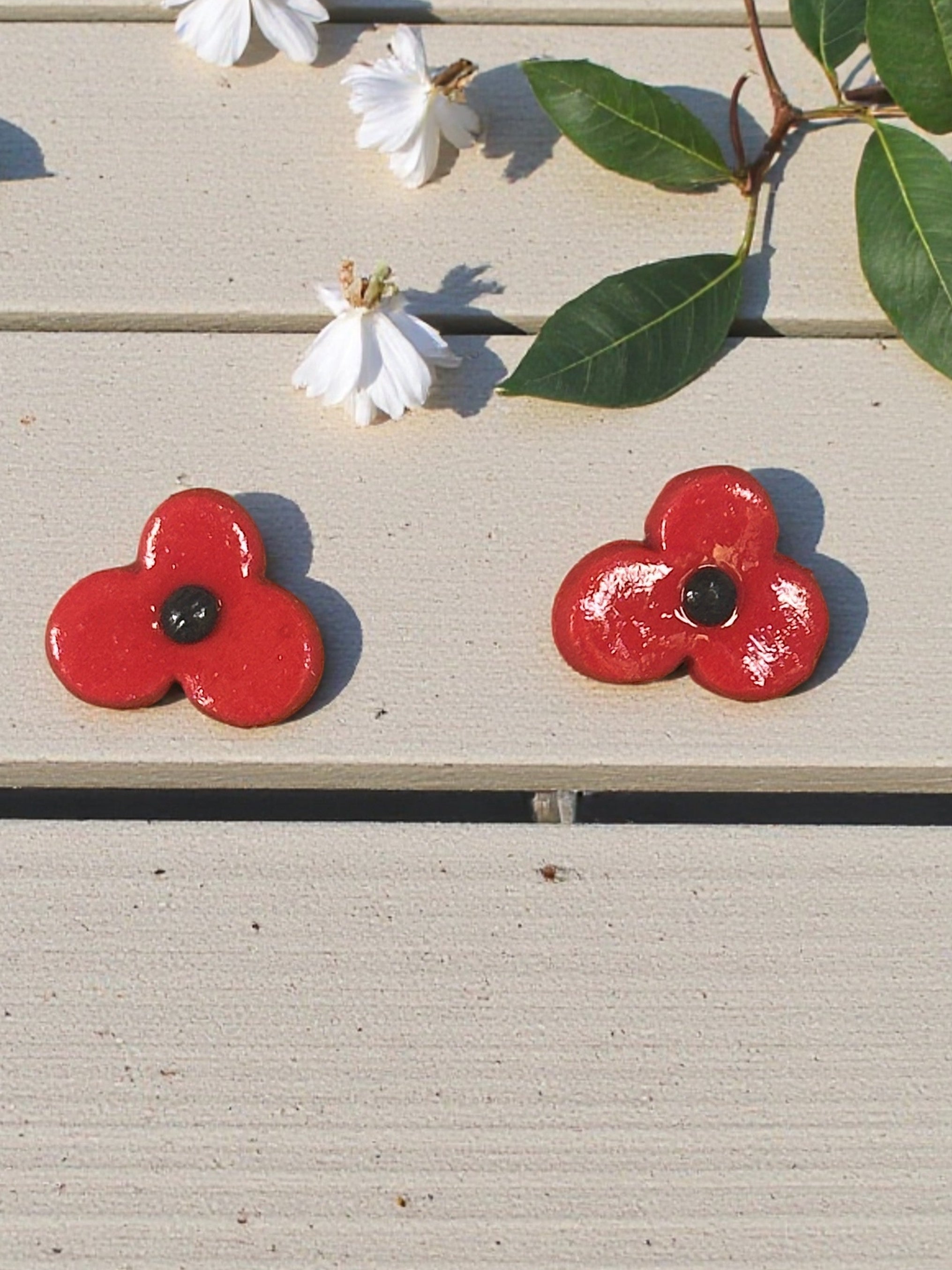 Handcrafted Polymer Clay Poppy Stud Earrings