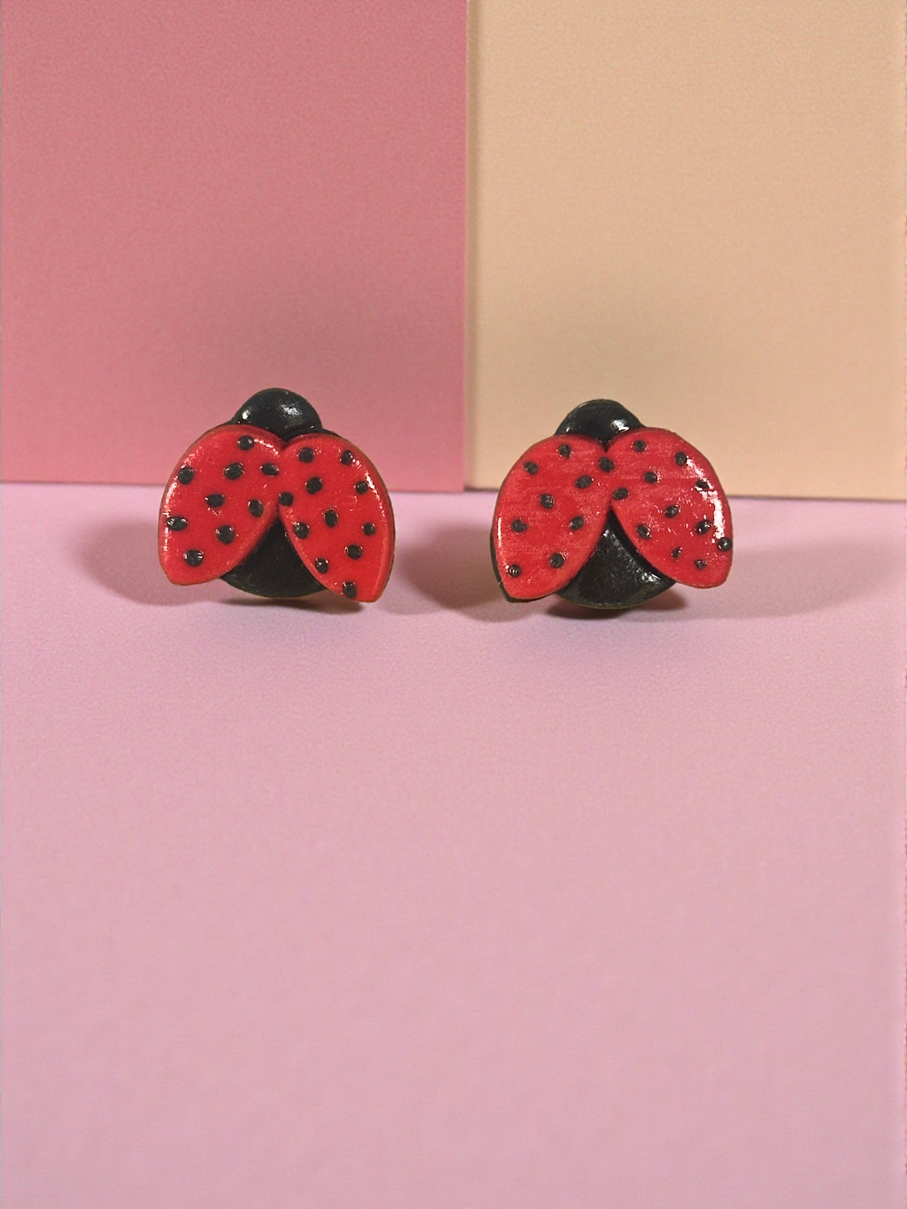 Handcrafted Polymer Clay Ladybug Stud Earrings