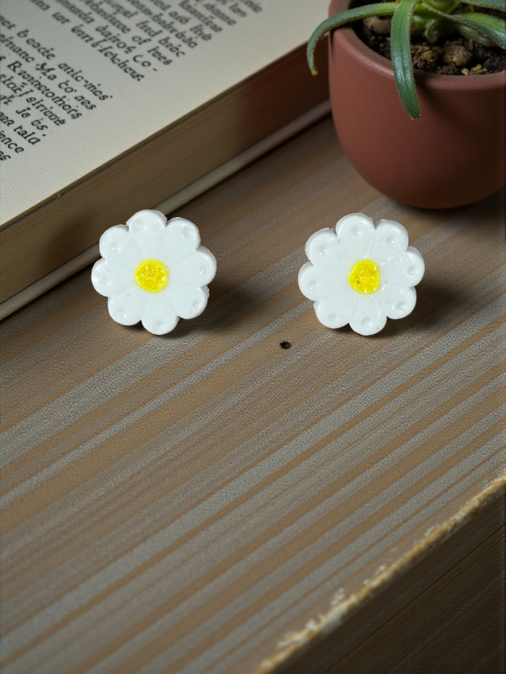 Handcrafted Polymer Clay Daisy Stud Earrings
