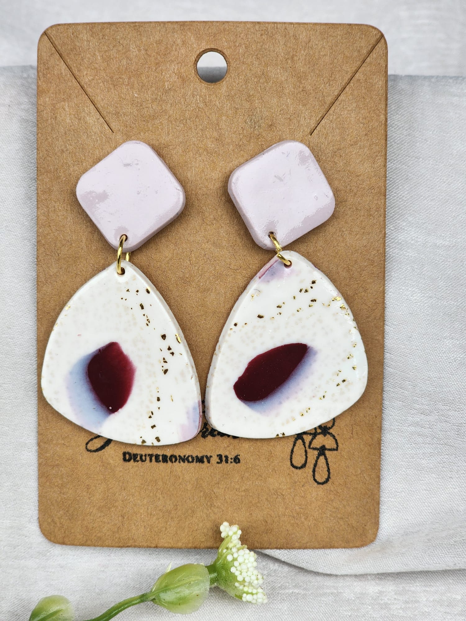 Handcrafted Polymer Clay Blush & Burgundy Dangle Earrings