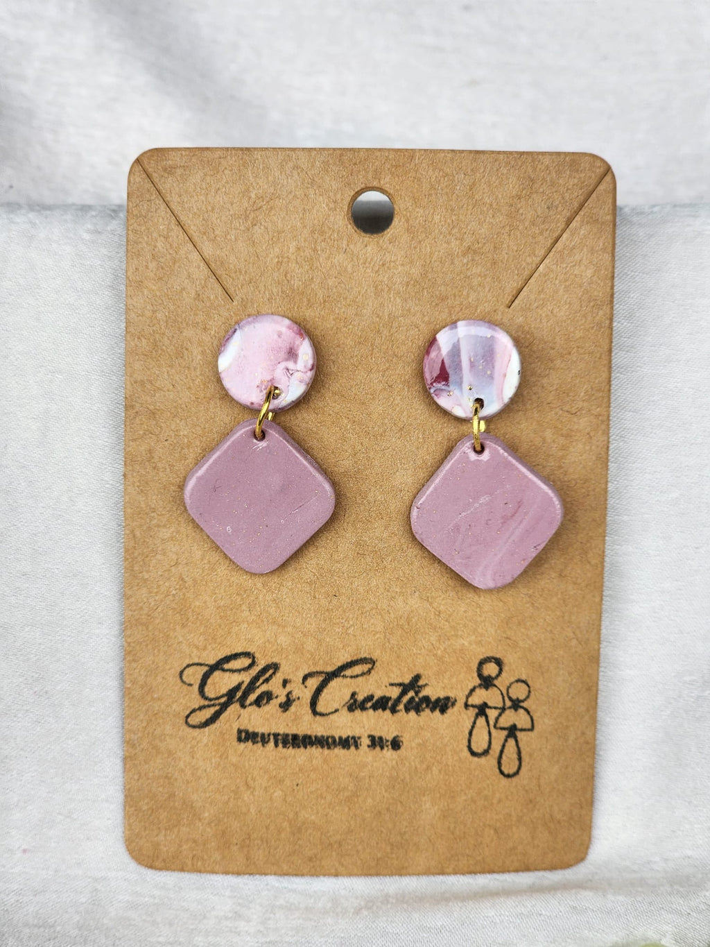 Handcrafted Polymer Clay Blush Diamond Dangle Earrings