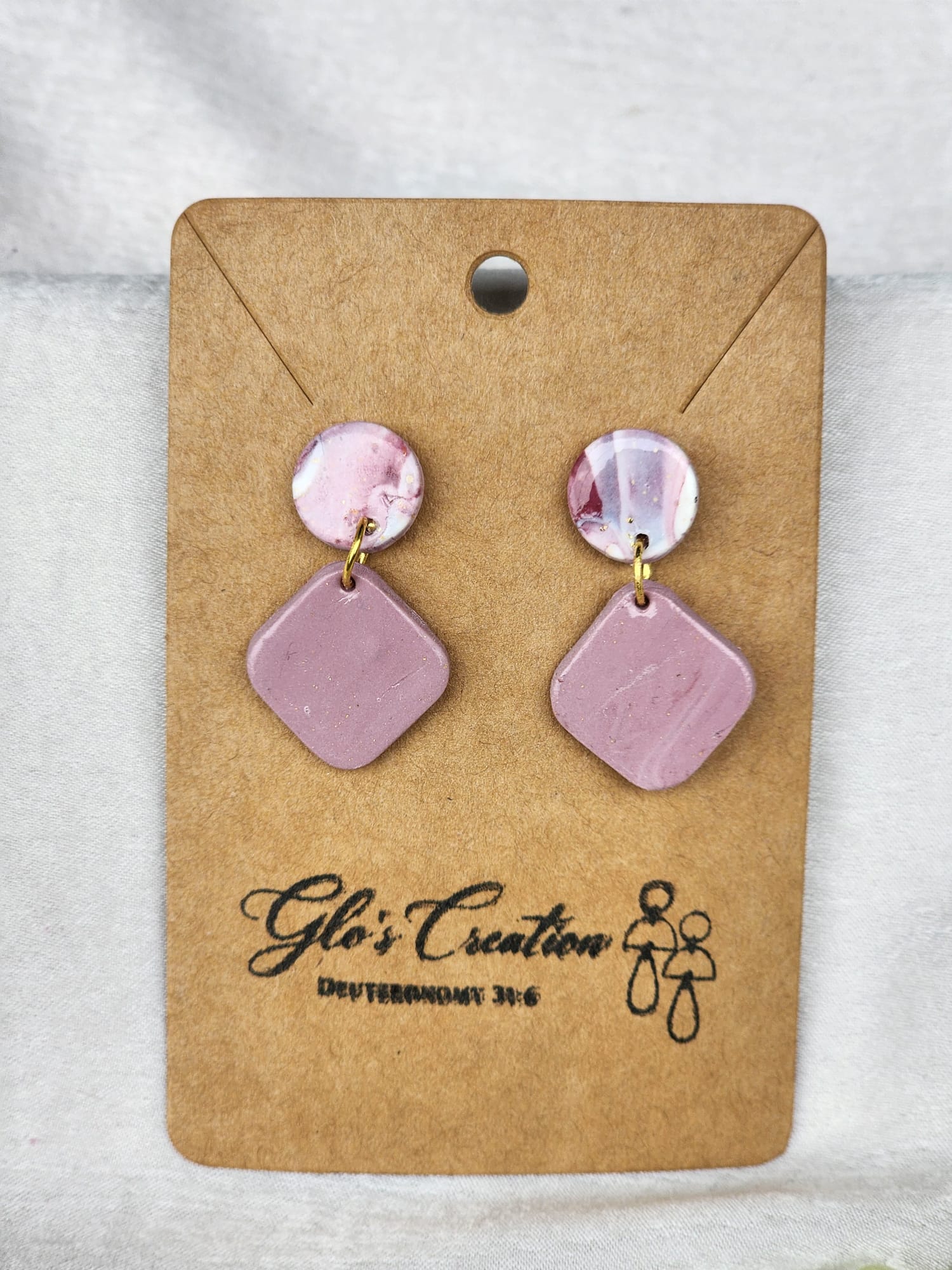 Handcrafted Polymer Clay Blush Diamond Dangle Earrings